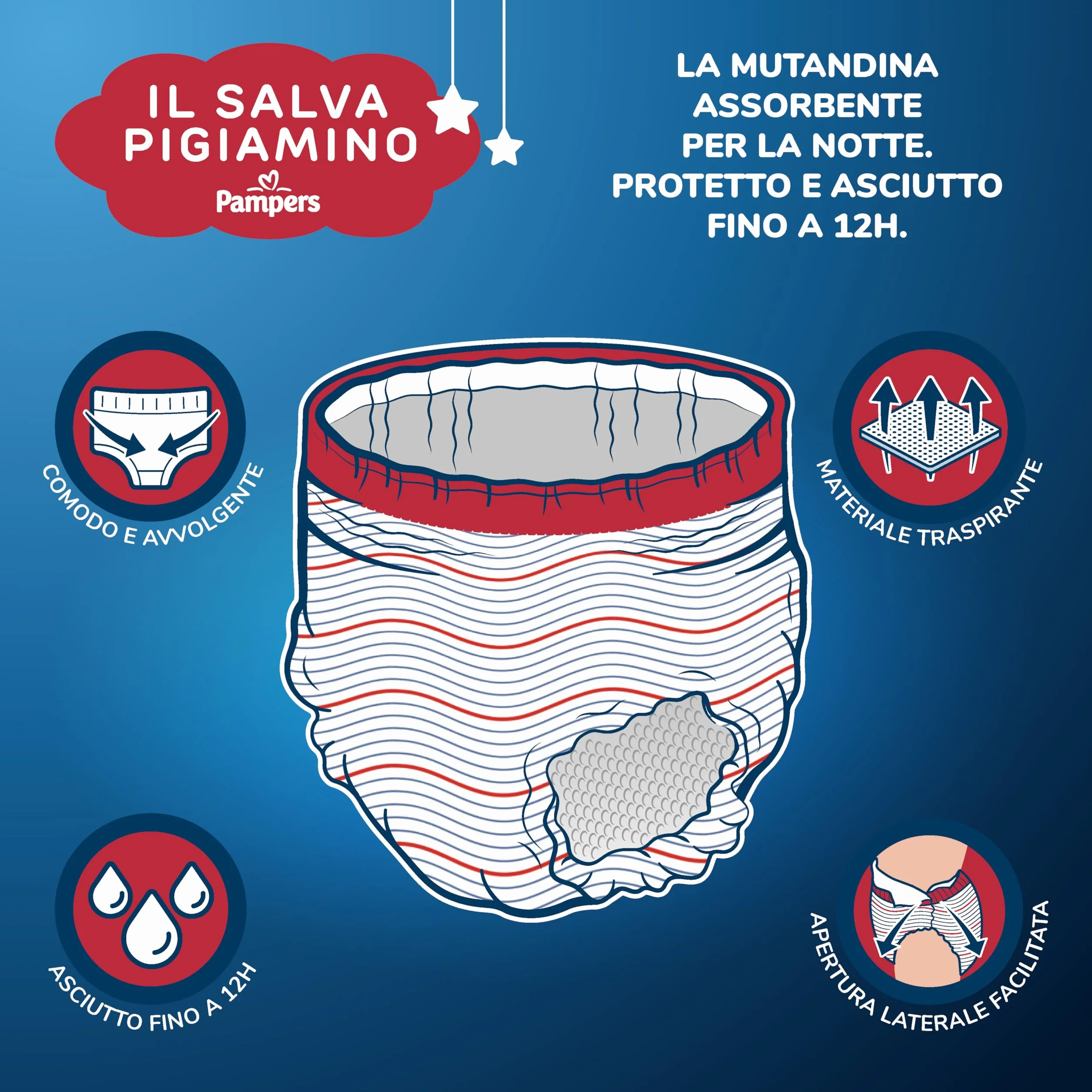 Pampers Il Salva Pigiamino 8-12 anni L/XL (27-43 kg) Enuresi Notturna 54 Pannolini Bambino