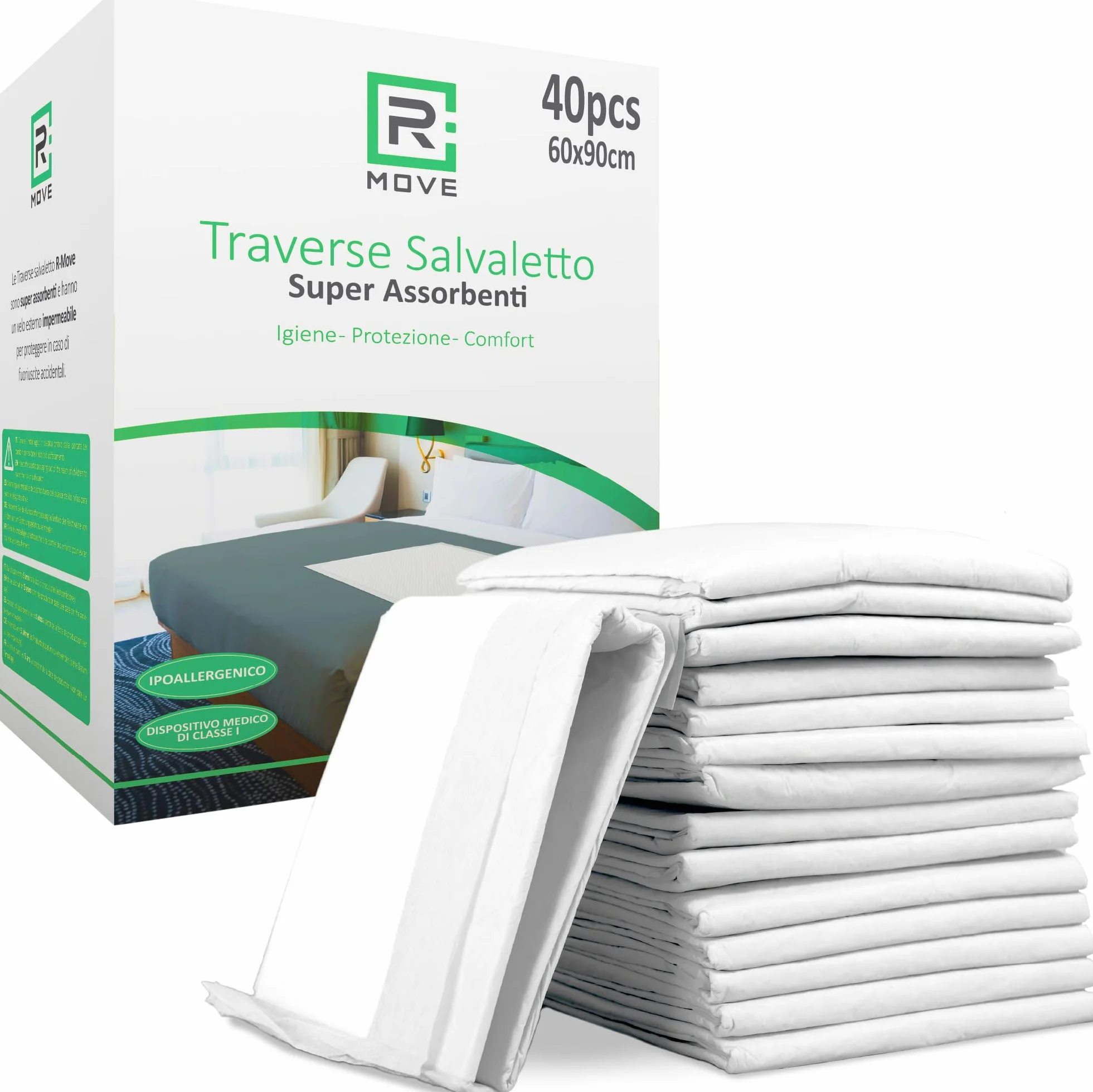 R MOVE 40 Traverse Letto 60x90 cm per Bambini ed Anziani, Teli Monouso, Traversina Cambio Pannolino