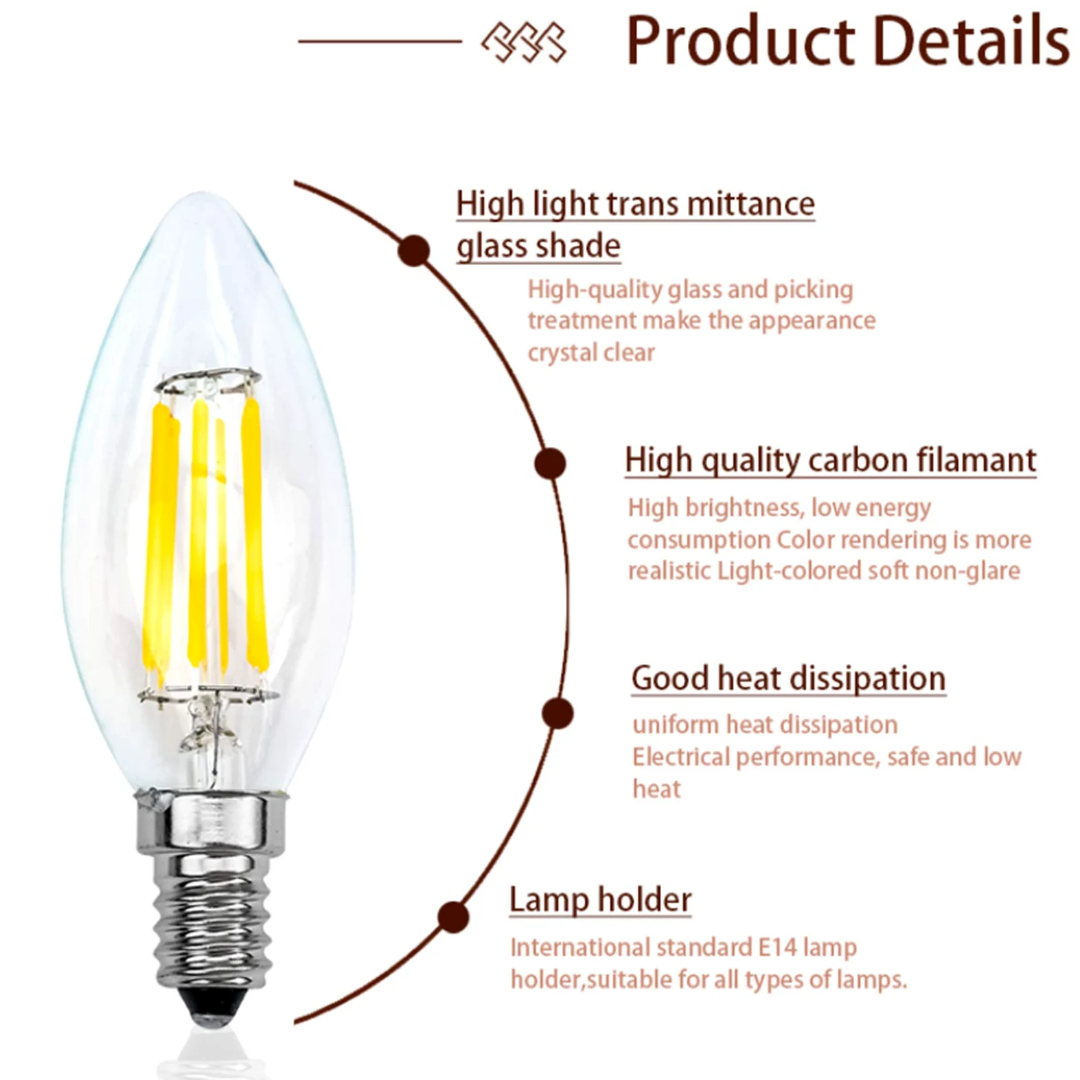 Confezione 4 Lampadine a Candelabri LED, Lampadine a Filamento Edison Retro Dimmerabili E14 4 W Bianco Caldo Equivalenti a 40 W, Lampadine Lampadari in Vetro Trasparente 400 lm C35
