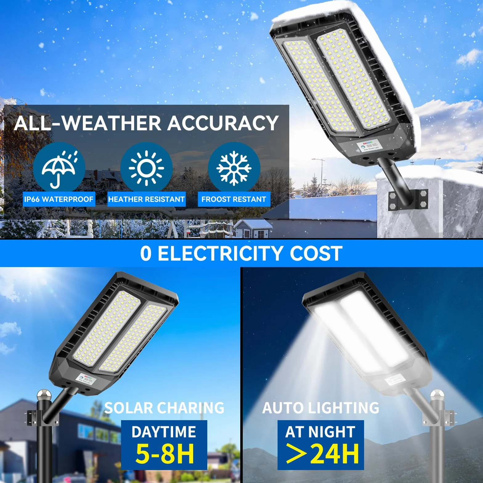 Adewalk 900W Lampione Solare Led Esterno con Telecomando, IP66 Impermeabile Lampada Stradale Solare con Sensore di Movimento, 6500K Super Bright Lampioni da Giardino Esterno Solari per Garage Strada