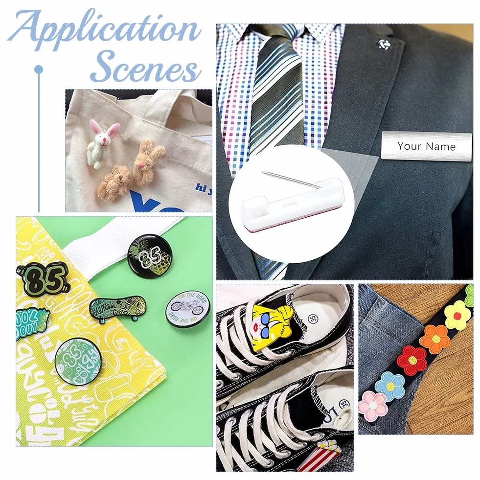 Confezione da 120 spille di sicurezza 2,3 cm rettangolari con retro adesivo per badge identificativi