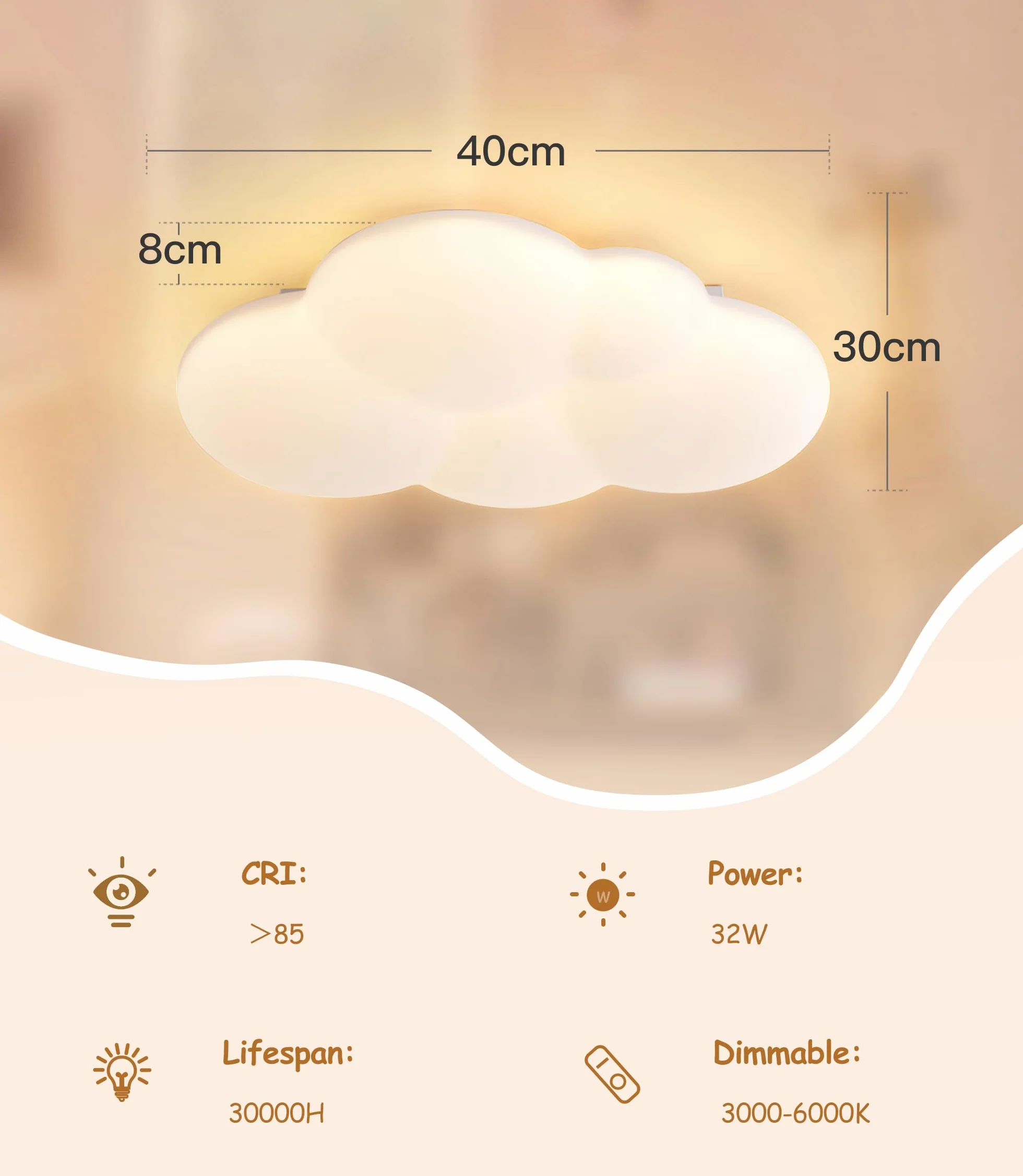 Plafoniera Cameretta Bambini Lampadario 40CM Nuvola Cameretta Plafoniera Led Soffitto Dimmerabile Telecomando 3000-6000K, Lampade a Soffitto Cameretta Bambina camera da letto 32W