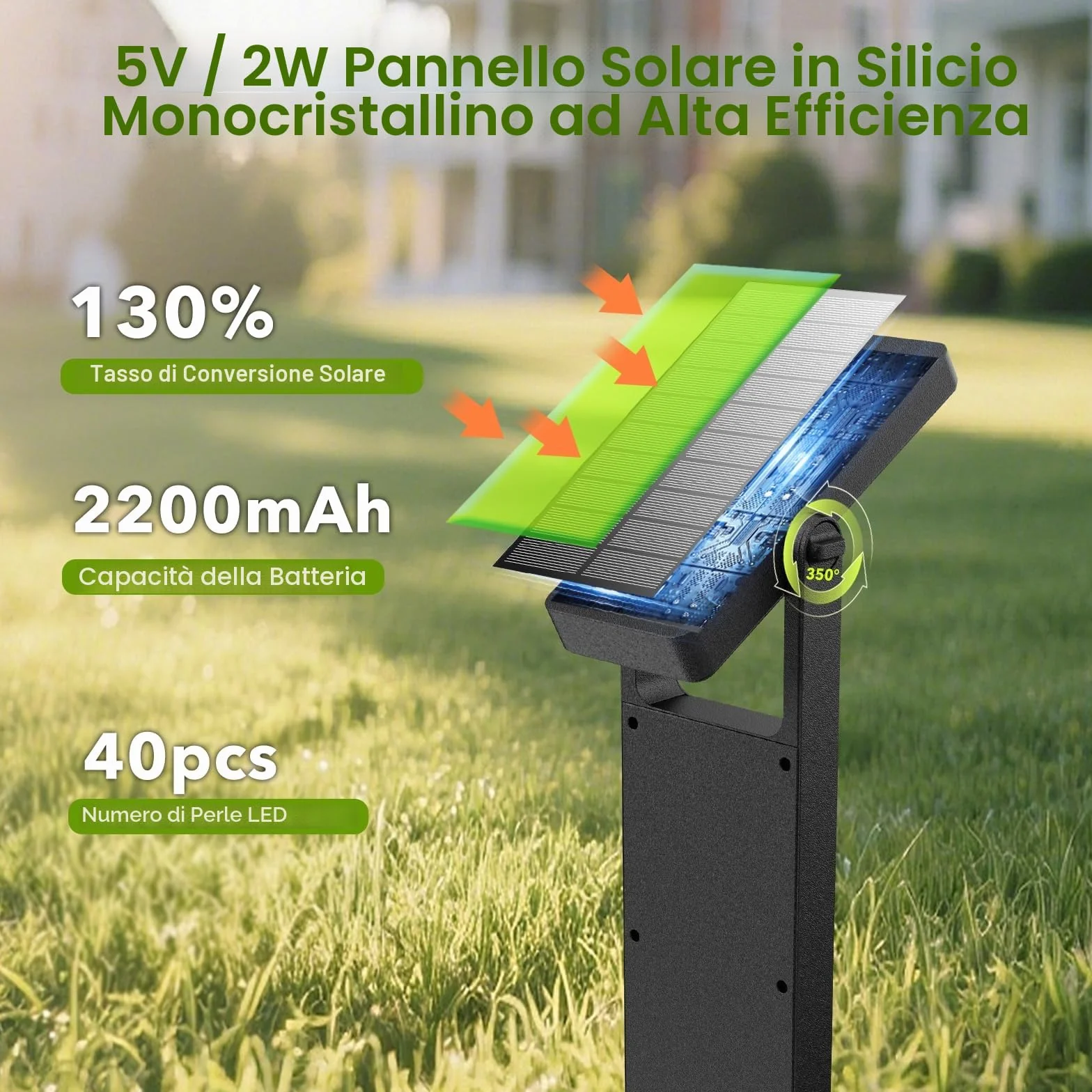 OUSFOT Luci Solari da Giardino 6 Pièces 40 LED, Faretti Solari a Led da Esterno con Due Livelli di Luminosità, Lampade Solari da Giardino Impermeabile IP65 per Gazebo, Cortile, Vialetto, Sentiero