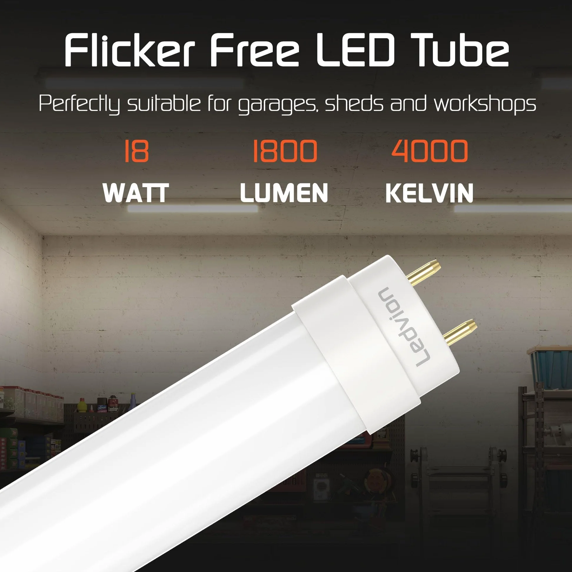 Ledvion - 10X Tubo LED TL 120CM Incl. Starter LED, 18W, 4000K, 100lm/W, 30.000 ore di durata