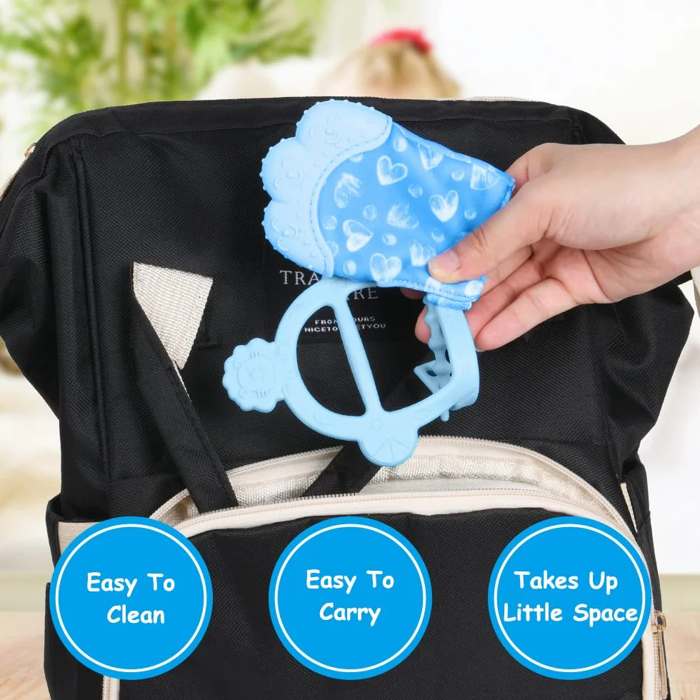 Vicloon Dentizione Mitten Confezione da 2 Guanto Dentizione Bambini Silicone BPA Free Blu