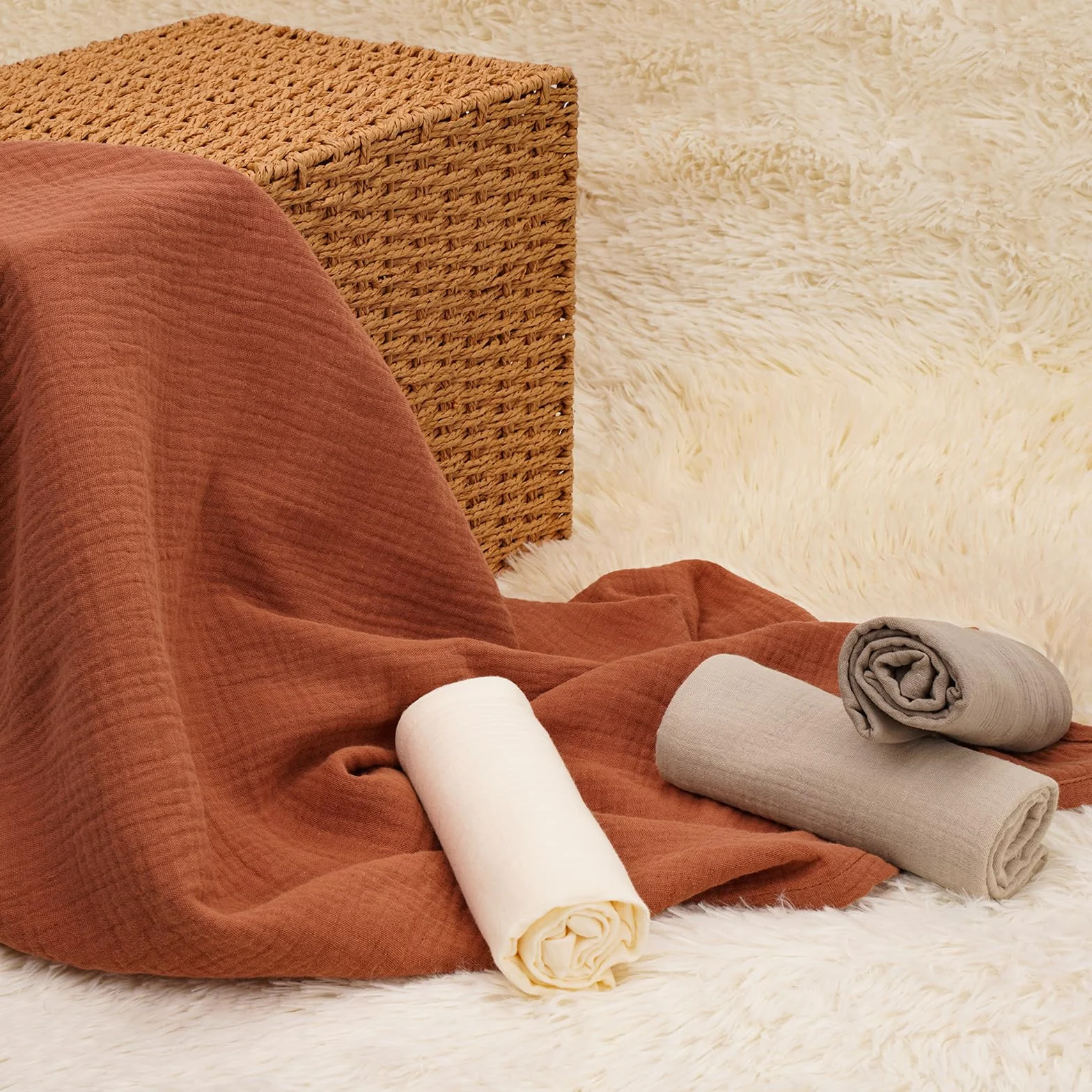 Mussole Neonato 60x60 cm Set 4 Pezzi 100% Cotone Marrone