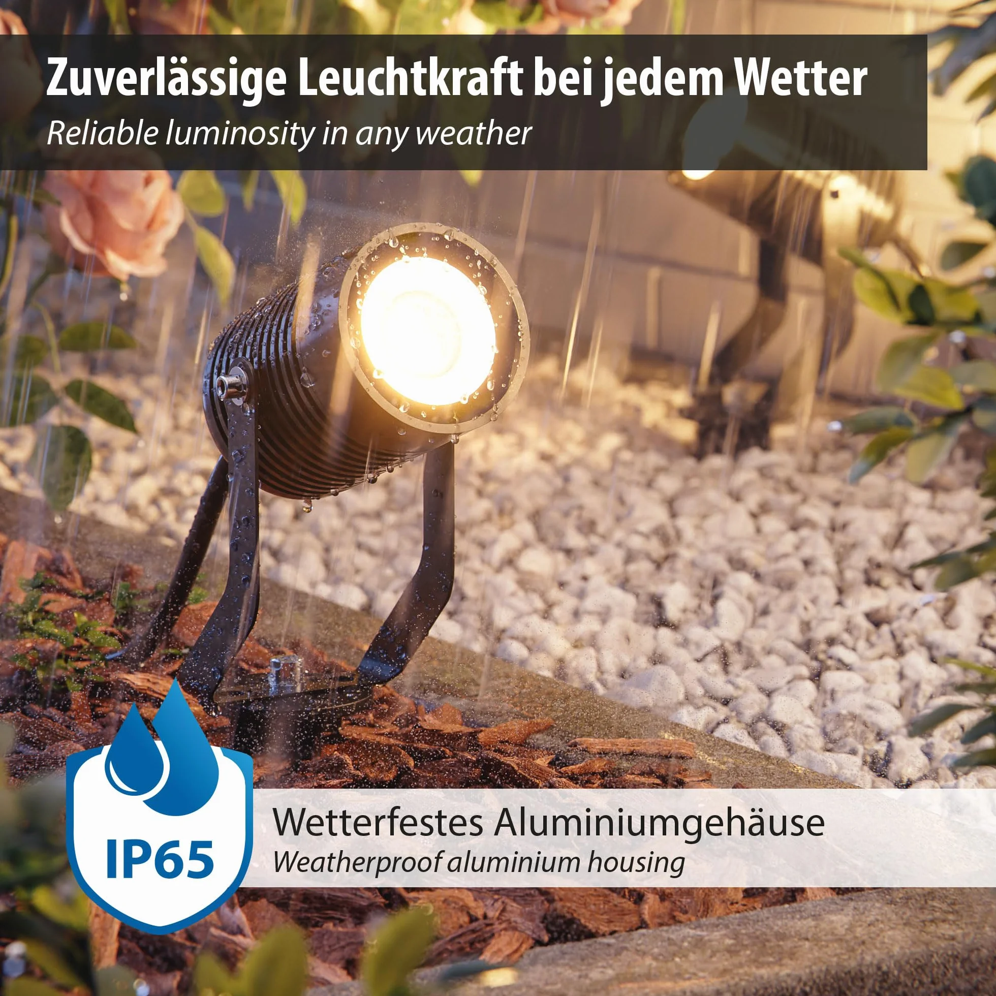 ledscom.de 4 faretti da giardino SHINGA con picchetto da terra per esterni, IP65, con spina, neri, con lampadina LED GU10 da 630 lm, bianco caldo