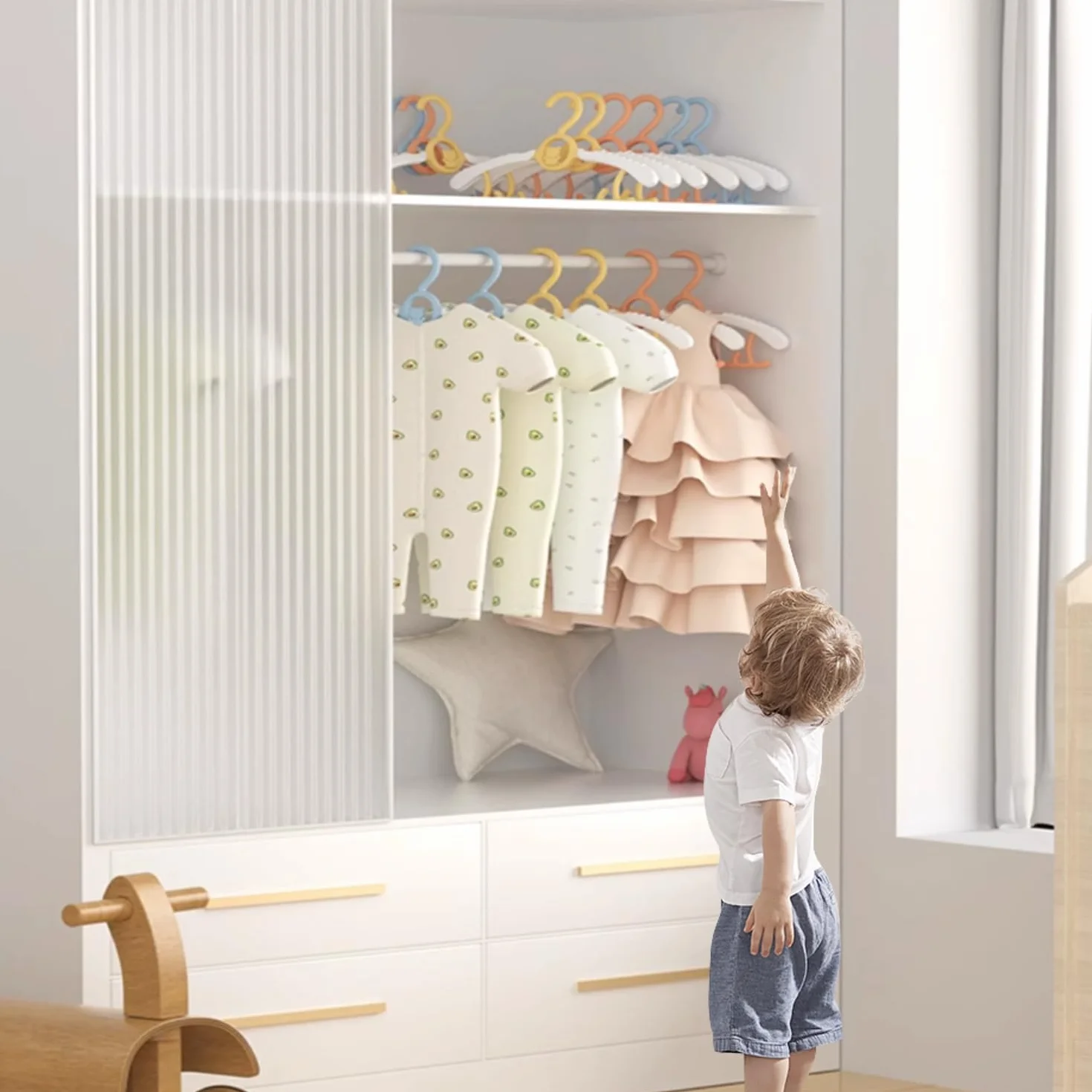 Set di 20 grucce appendiabiti per bambini impilabili con gancio a forma di orsetto marrone e bianco