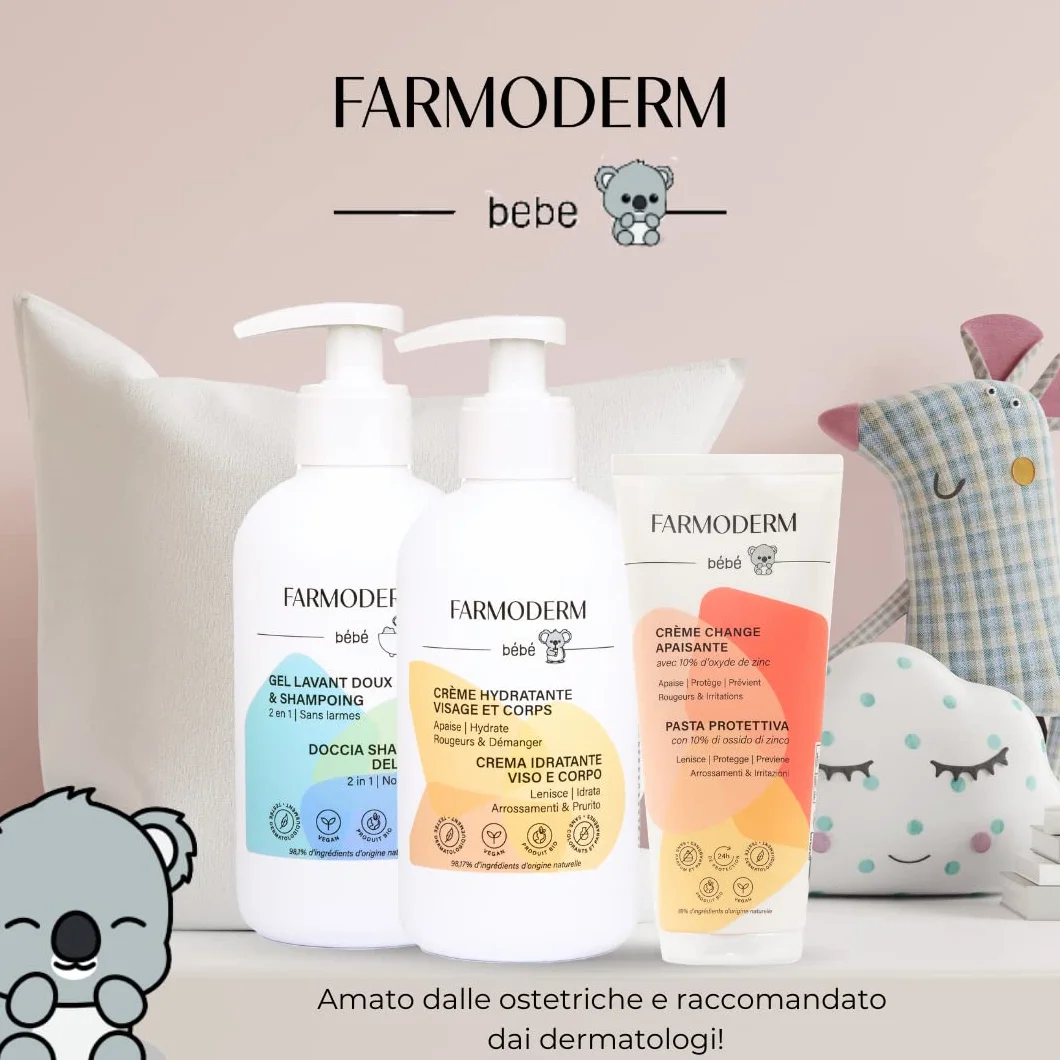 Farmoderm Baby Lozione 98% ingredienti naturali Crema idratante biologica per corpo e viso neonati bambini 300ml