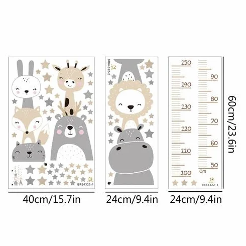 Adesivi Murali Metri Da Parete Altezza Grafico Animali Bambini Rimovibile Misurare Cameretta DIY