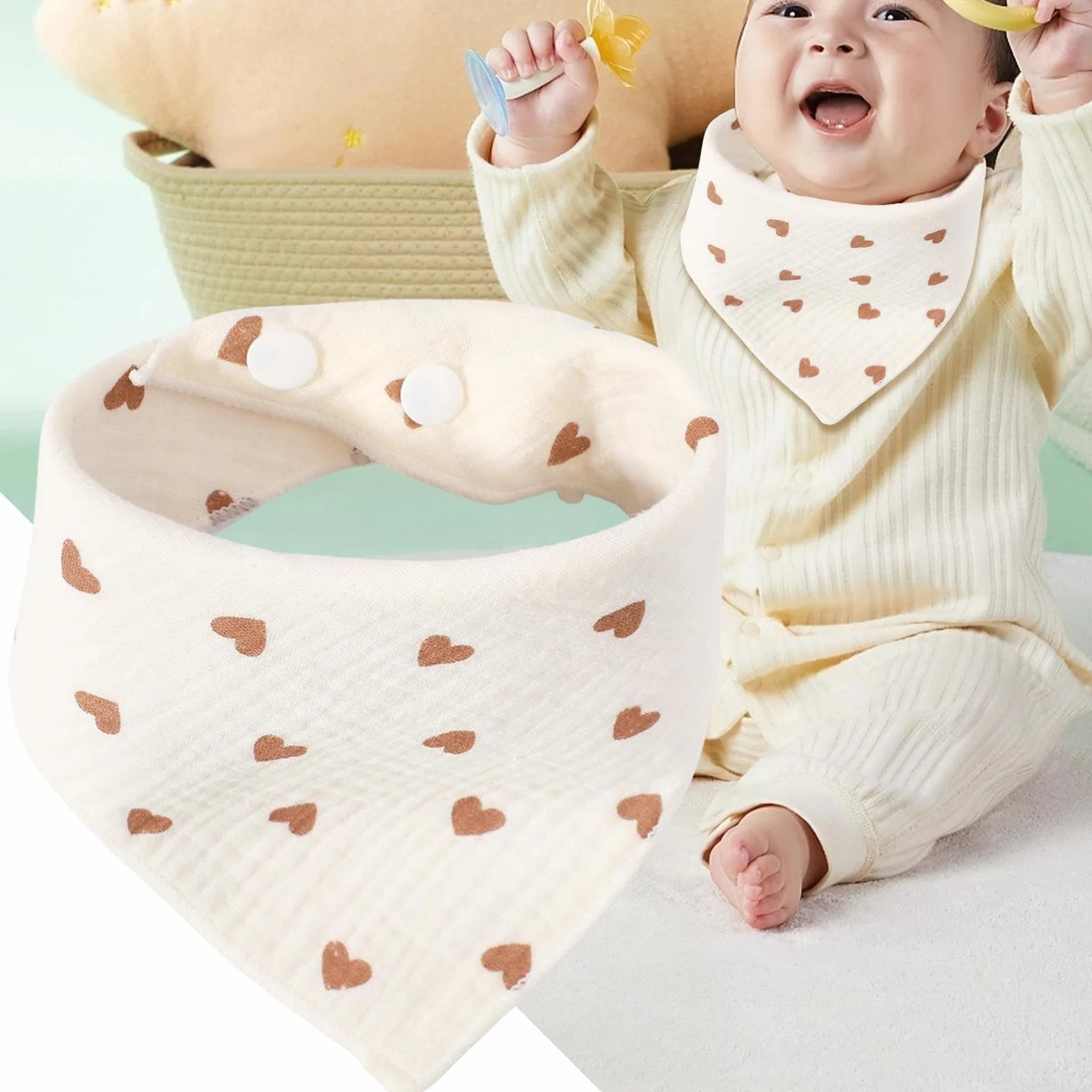 Bibs for Drooling and Teething, 6-Piece Soft Absorbent Burp Towels, Adjustable Newborns Feeding Cloths