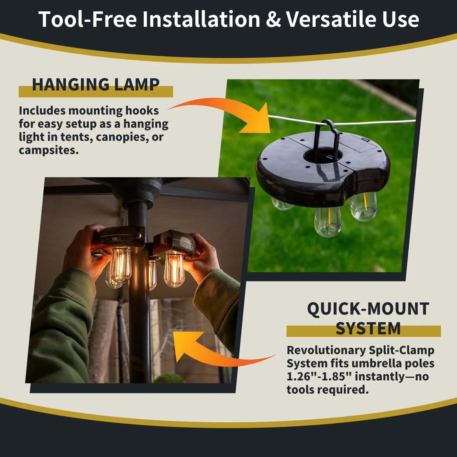Luce per ombrellone da patio con telecomando, ricaricabile senza fili, luce per palo con lampadine LED Edison a 10 livelli di luminosità per giardino, patio, cortile, campeggio o barbecue