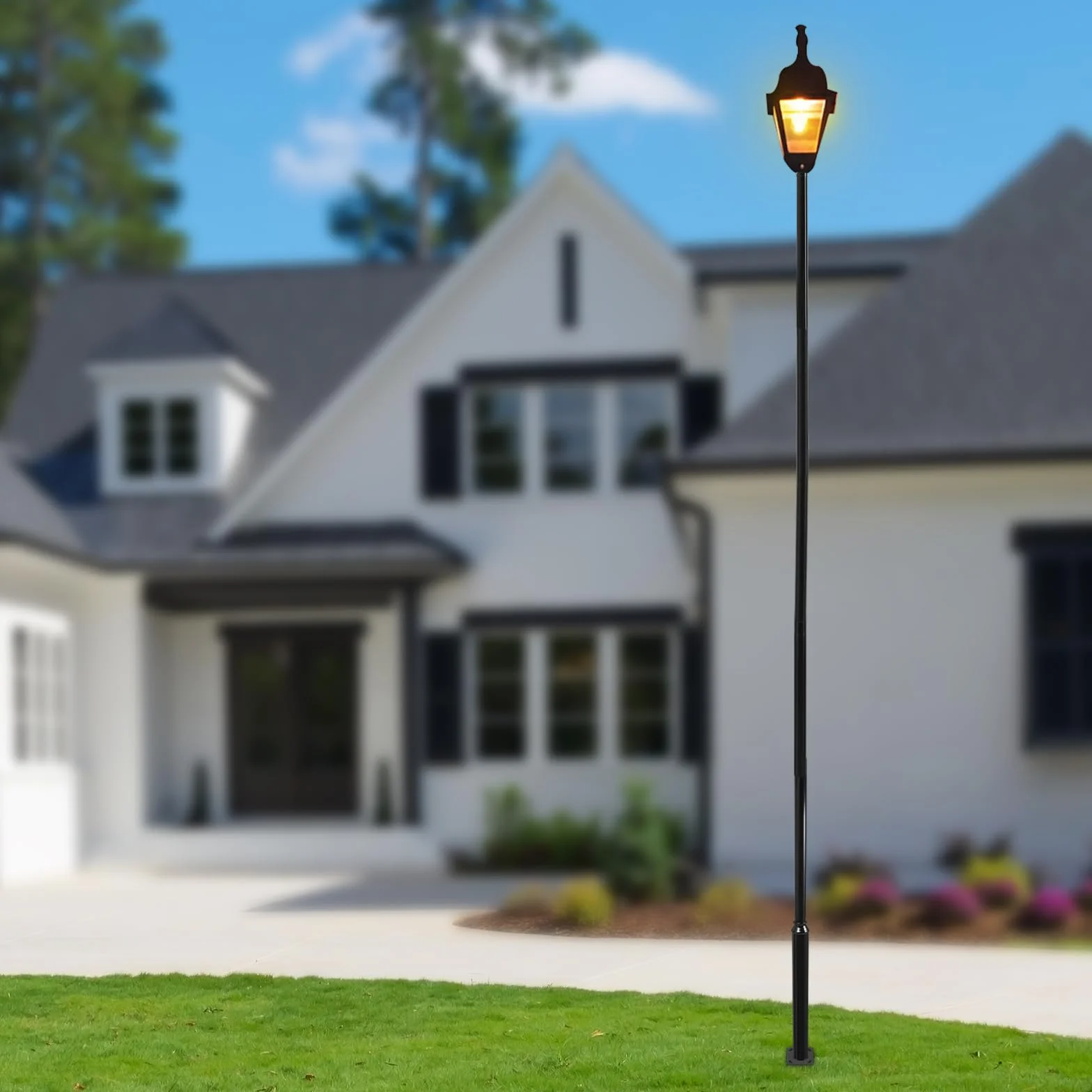 Palo per lampioni a energia solare, con picchetto e telaio di fondazione, resistente alle intemperie, illuminazione esterna, asta per lampioni divisa per terrazza, strada (6 m)