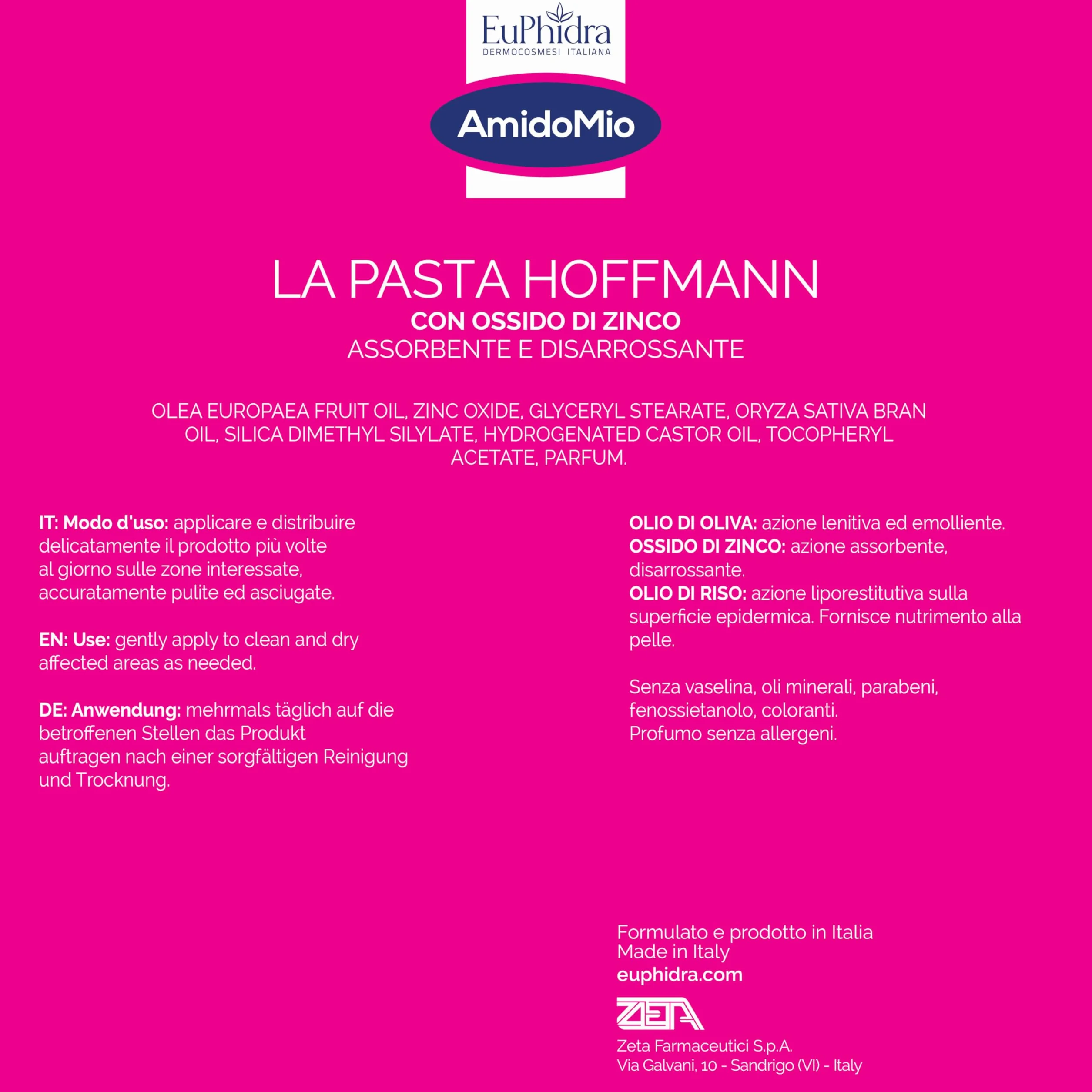 Euphidra AmidoMio Pasta di Hoffmann 300g Azione Lenitiva Protettiva Olio di Oliva Ossido di Zinco Pelle Delicata Bambino