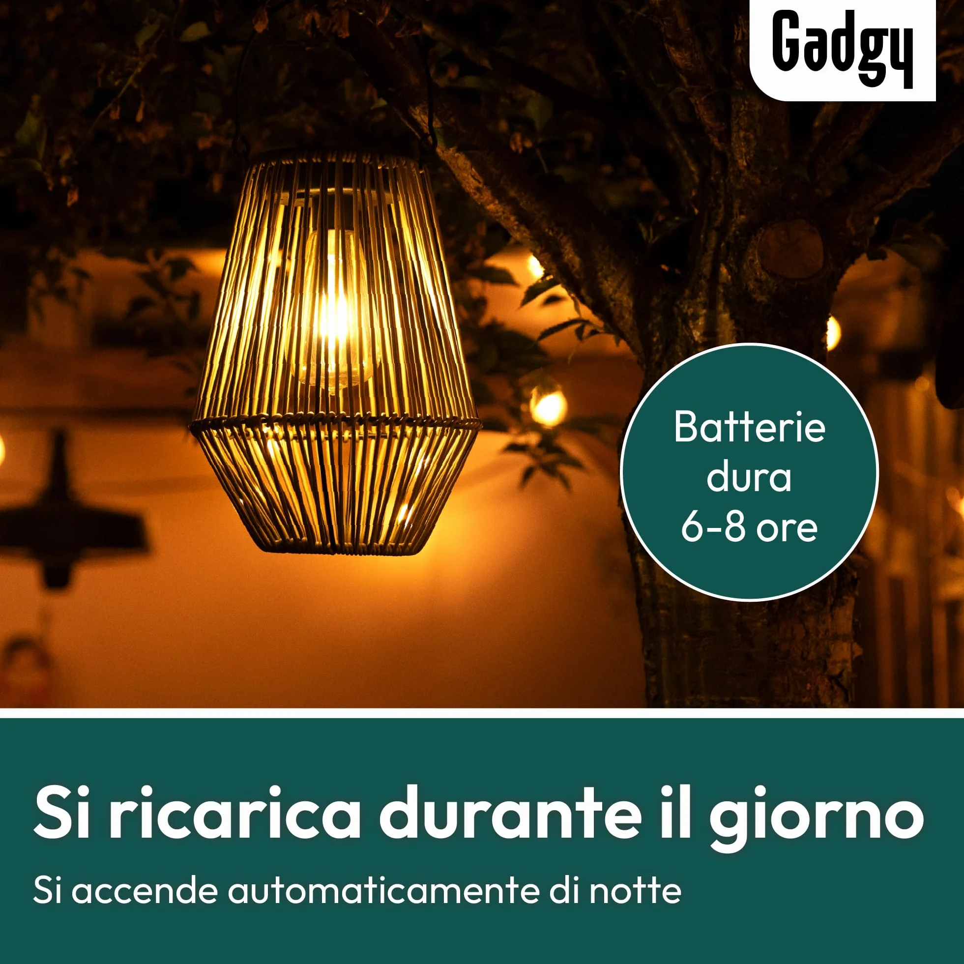 Gadgy Lampada Solare da Giardino con Effetto Rattan – Lanterna Solare per Esterni Impermeabile – Luce Decorativa a LED per Giardino, Balcone o Tavolo – Ricaricabile ed Ecologica