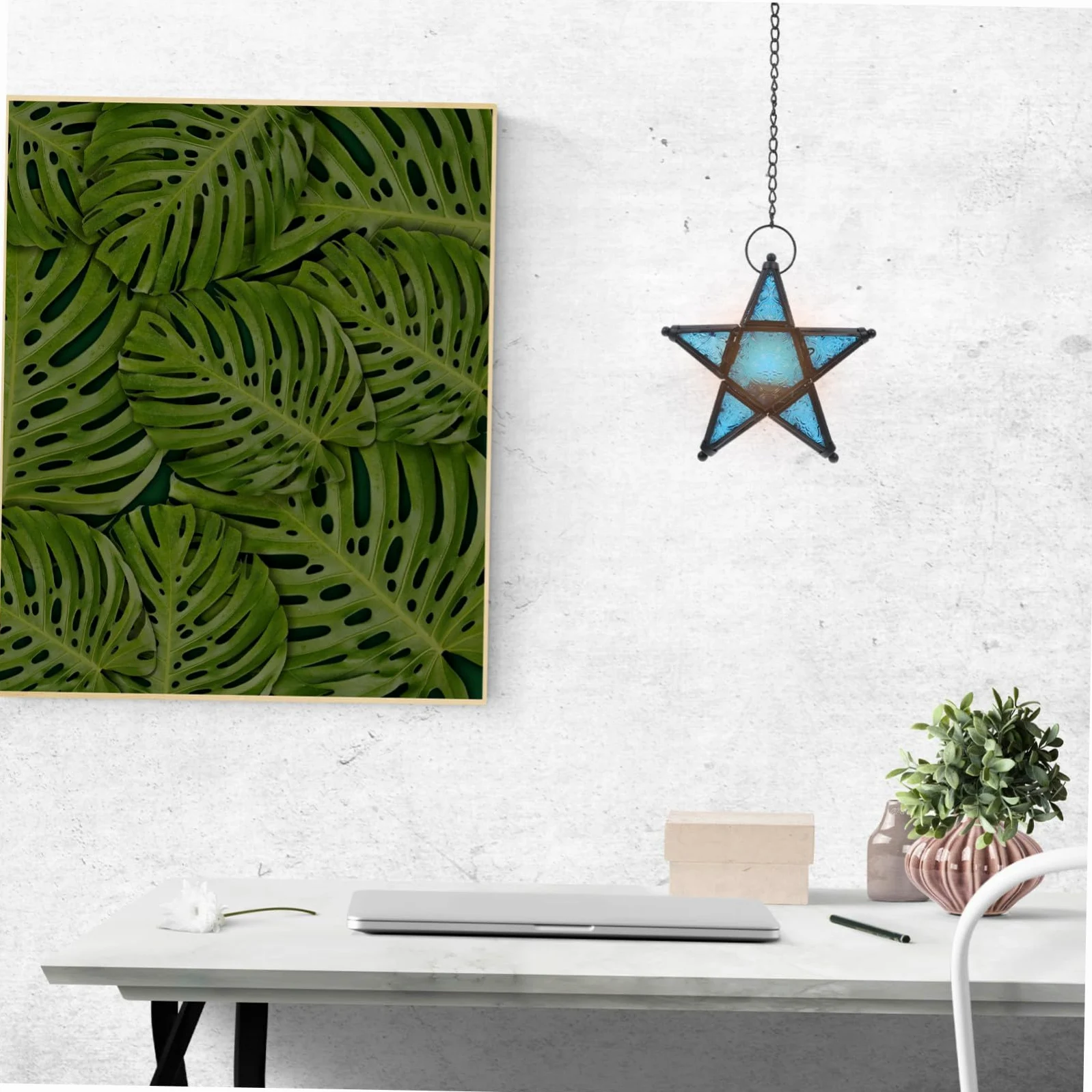 WOONEKY Lanterna Sospesa Forma Di Stella in Vetro Portacandele Decorativo Per Interni Ed Esterni Per Terrazze e Arredamento Rustico