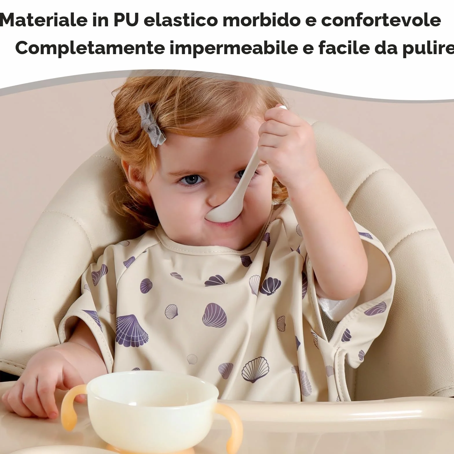 Bavaglino per Svezzamento con Maniche Corte BLW Morbido Delicato Pelle