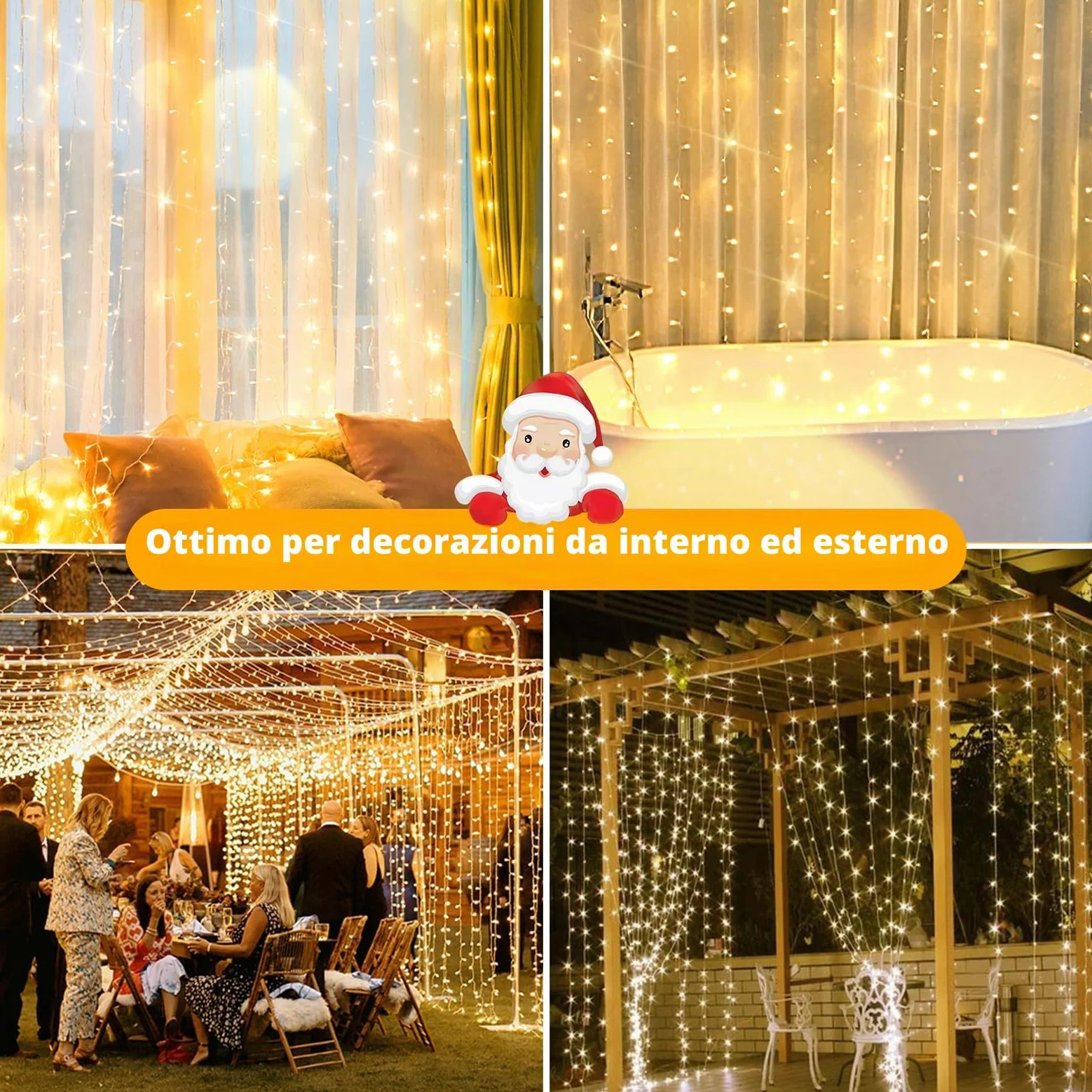 Tenda Luminosa Esterno 6Mx3M,GlobaLink 600LEDs Luci Natale Interno IP44 Impermeabile,Catena Luminosa Esterno Collegabile Luci Cascata 8 Modalità Luce per Natale,Tenda,Finestra,Giardino-Bianco Caldo