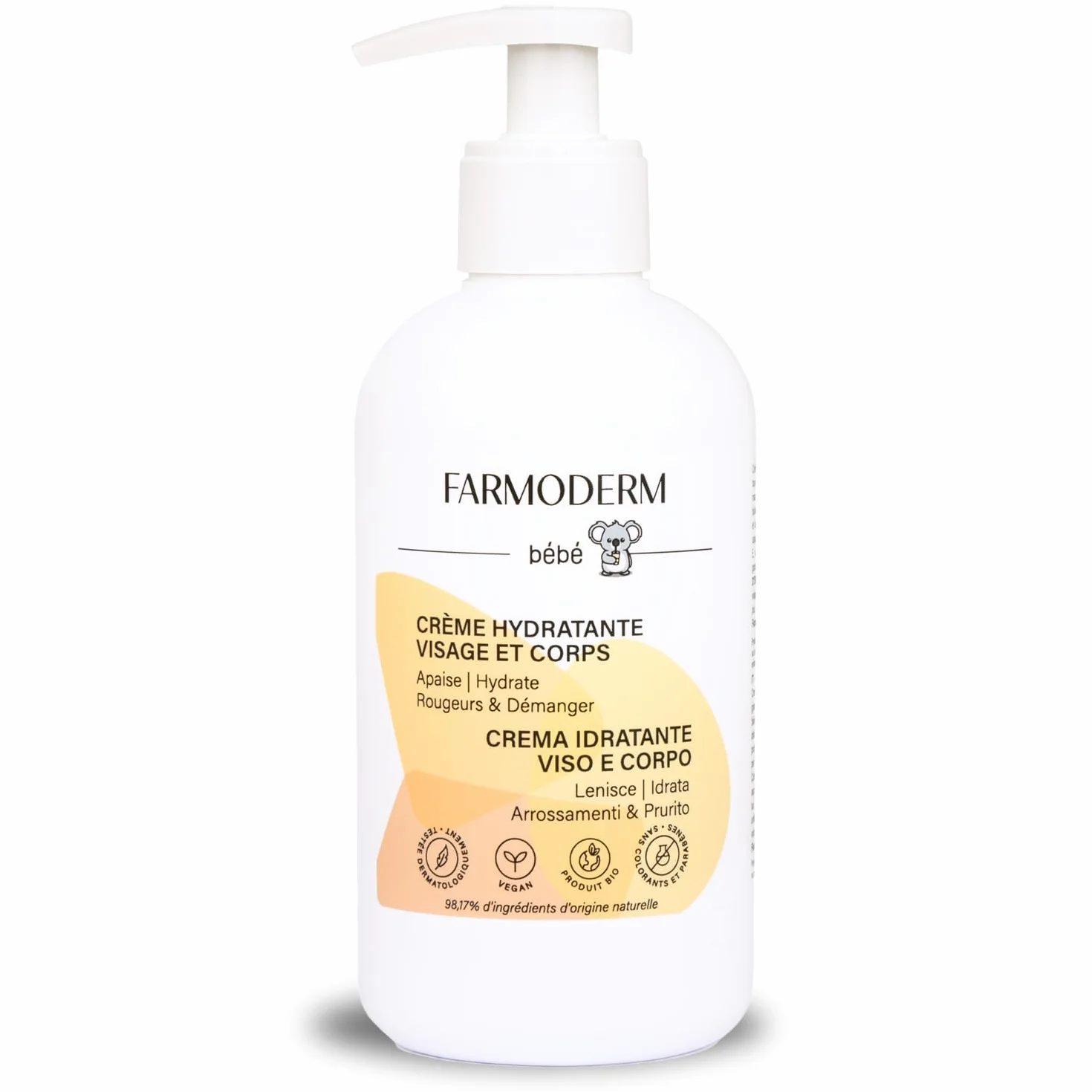 Farmoderm Baby Lozione 98% ingredienti naturali Crema idratante biologica per corpo e viso neonati bambini 300ml