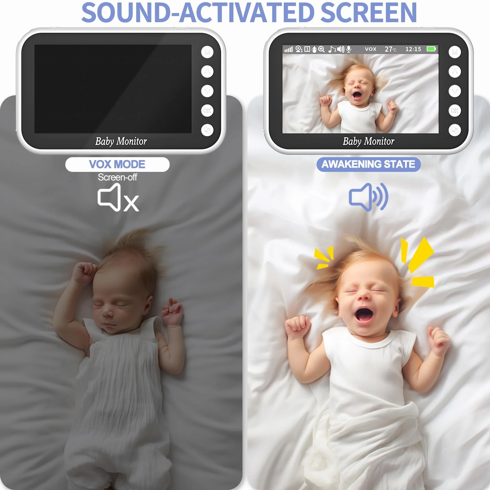 Baby Monitor Video e Audio 720P Display 4.3 Pollici Zoom Digitale VOX Audio Bidirezionale Rilevamento Temperatura