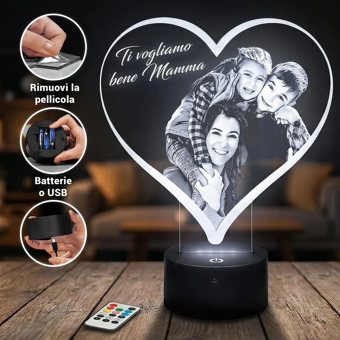 Lampephoto.fr - Lampada fotografica personalizzata a forma di cuore, regalo per la Festa della Mamma, per la mamma, idee regalo personalizzate per donne e coppie, Festa della Madre