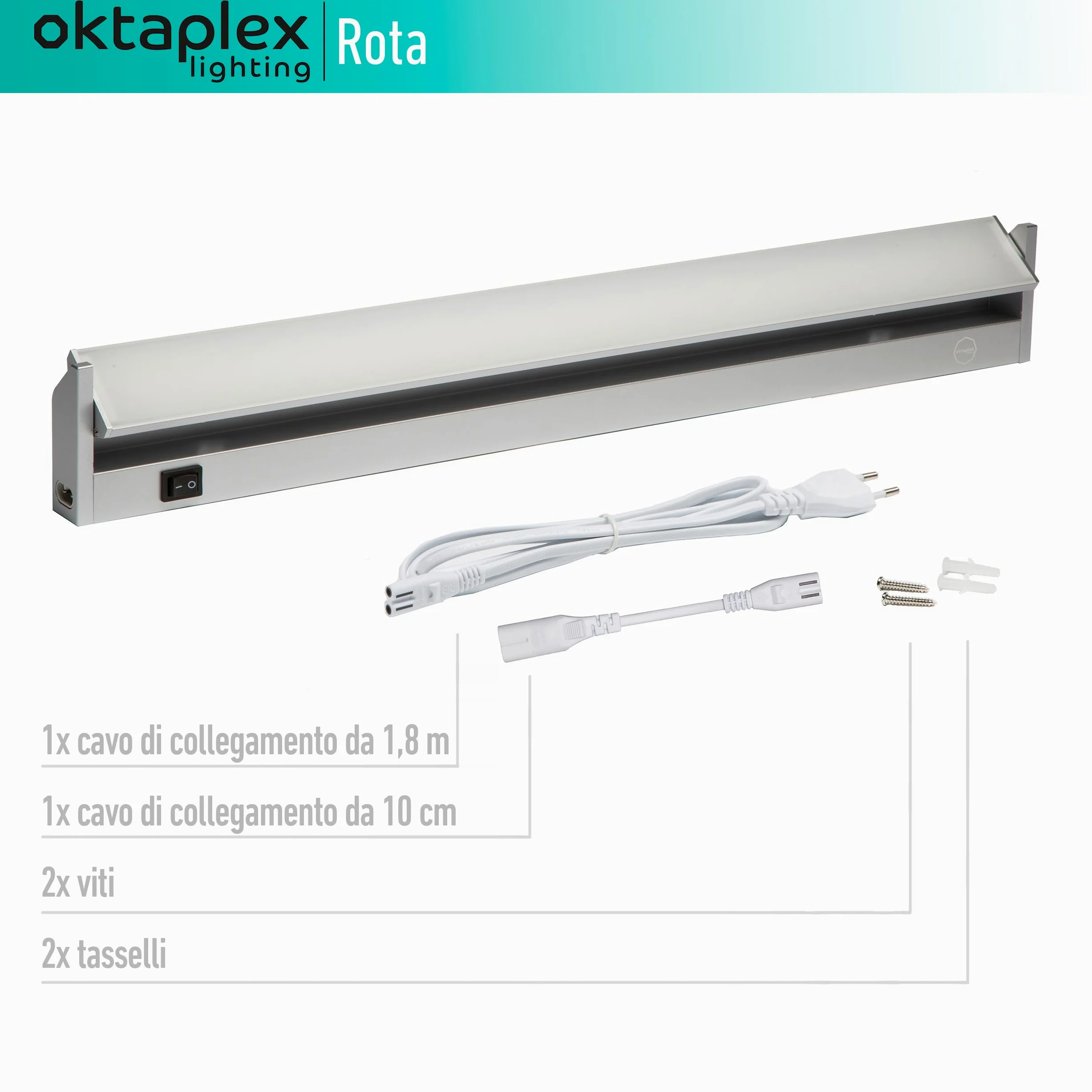 Oktaplex set da 2 Rota barra LED sottopensile orientabile 60 cm | 800 lm e 10 W, 4000 K bianco neutro su 230 V, corpo orientabile in alluminio argento con interruttore