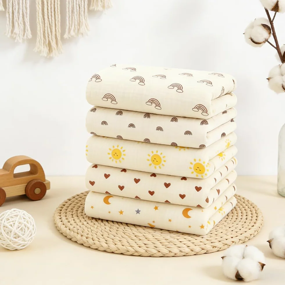 Mussole Neonato 100% Cotone Assorbenti Traspiranti 25x50 cm 6 Pezzi