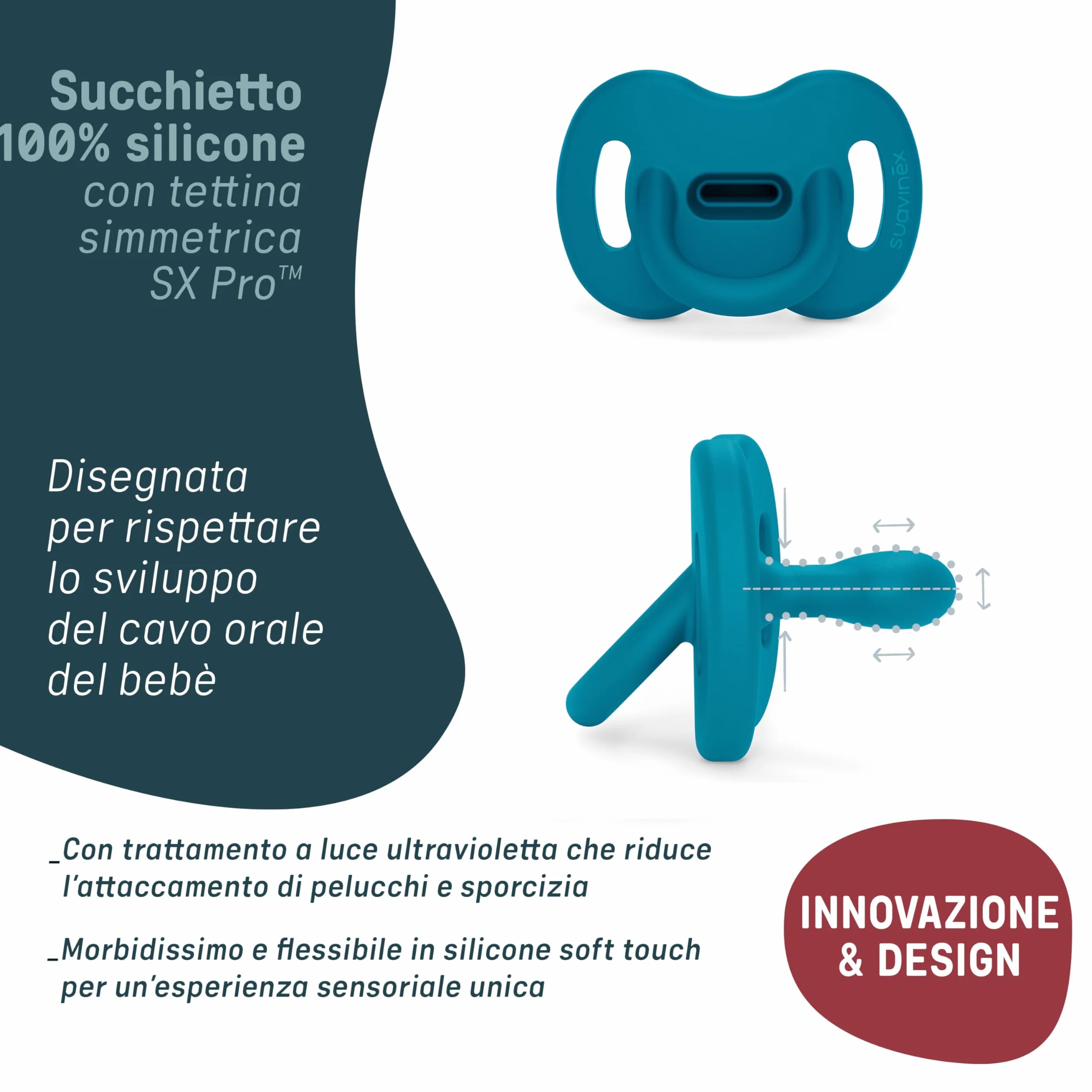 Suavinex Ciuccio Tutto in Silicone per Bambini 6/18 Mesi Tettarella Fisiologica Sx Pro Blu Oceno