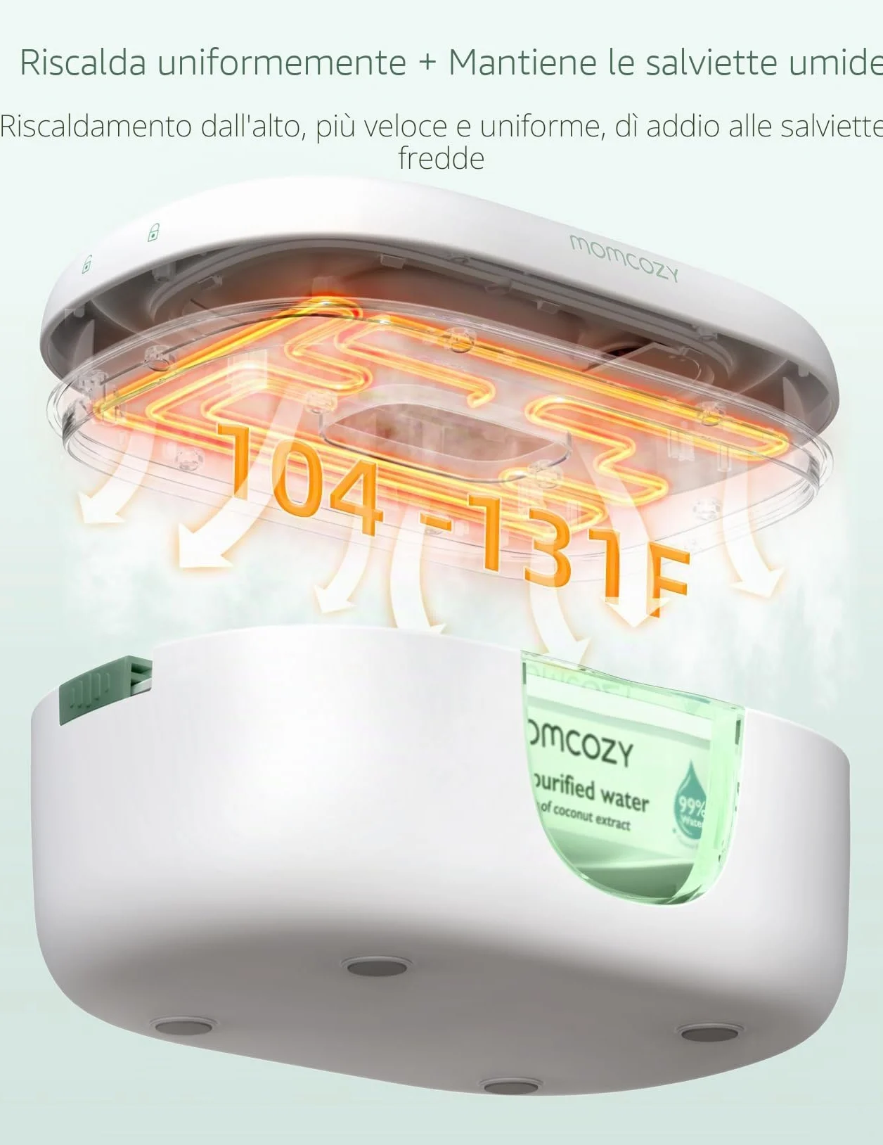 Momcozy Scalda Salviette Neonato, Dispenser Salviettine Grande Capacità, Riscaldamento Rapido Uniforme, 4 Livelli Temperatura, Luce Notturna