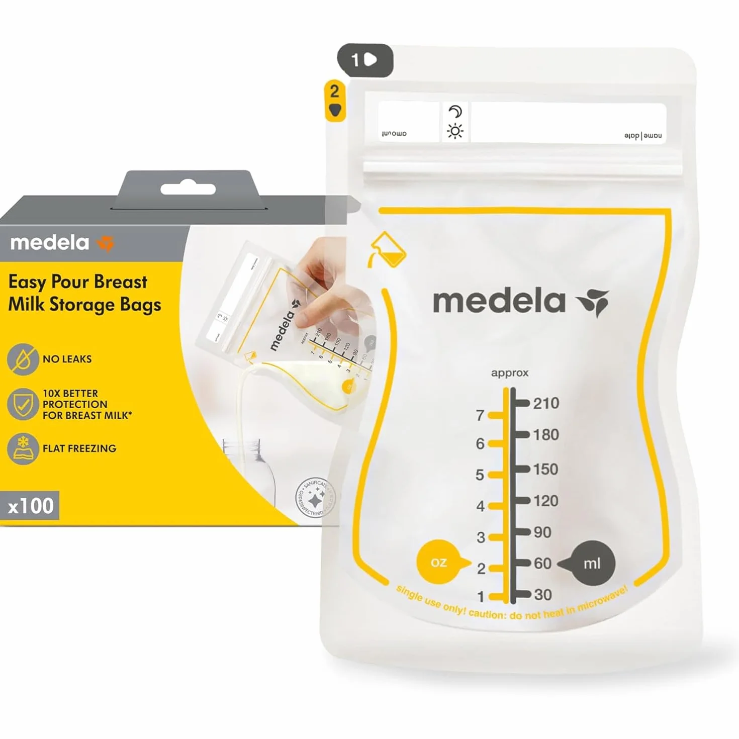 Medela Sacche Monouso Easy Pour Conservazione Latte Materno 210 ml Senza BPA Confezione 100 Pezzi