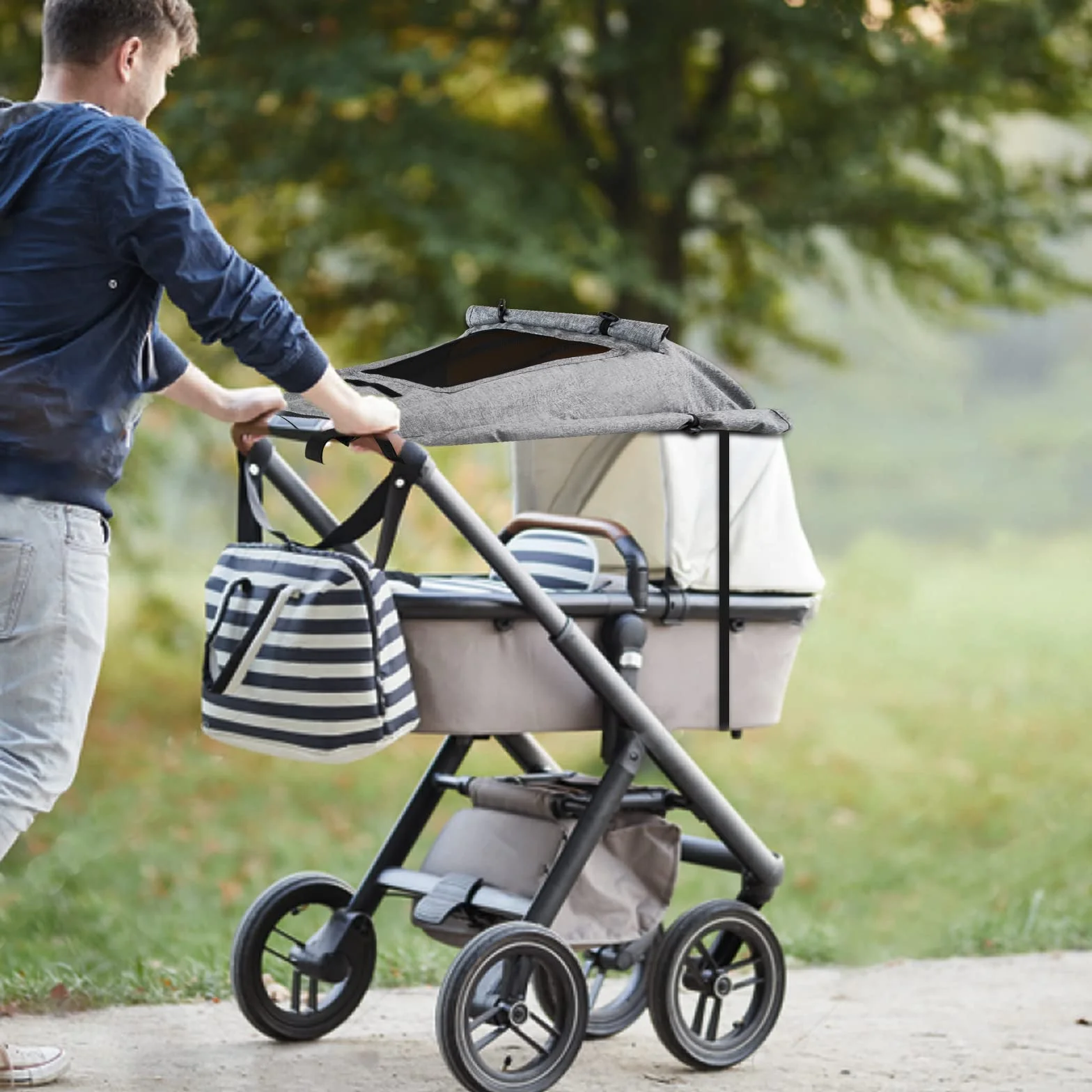 Parasole per Passeggino Universale Regolabile UV 50+ Protezione Solare con Custodia Grigio