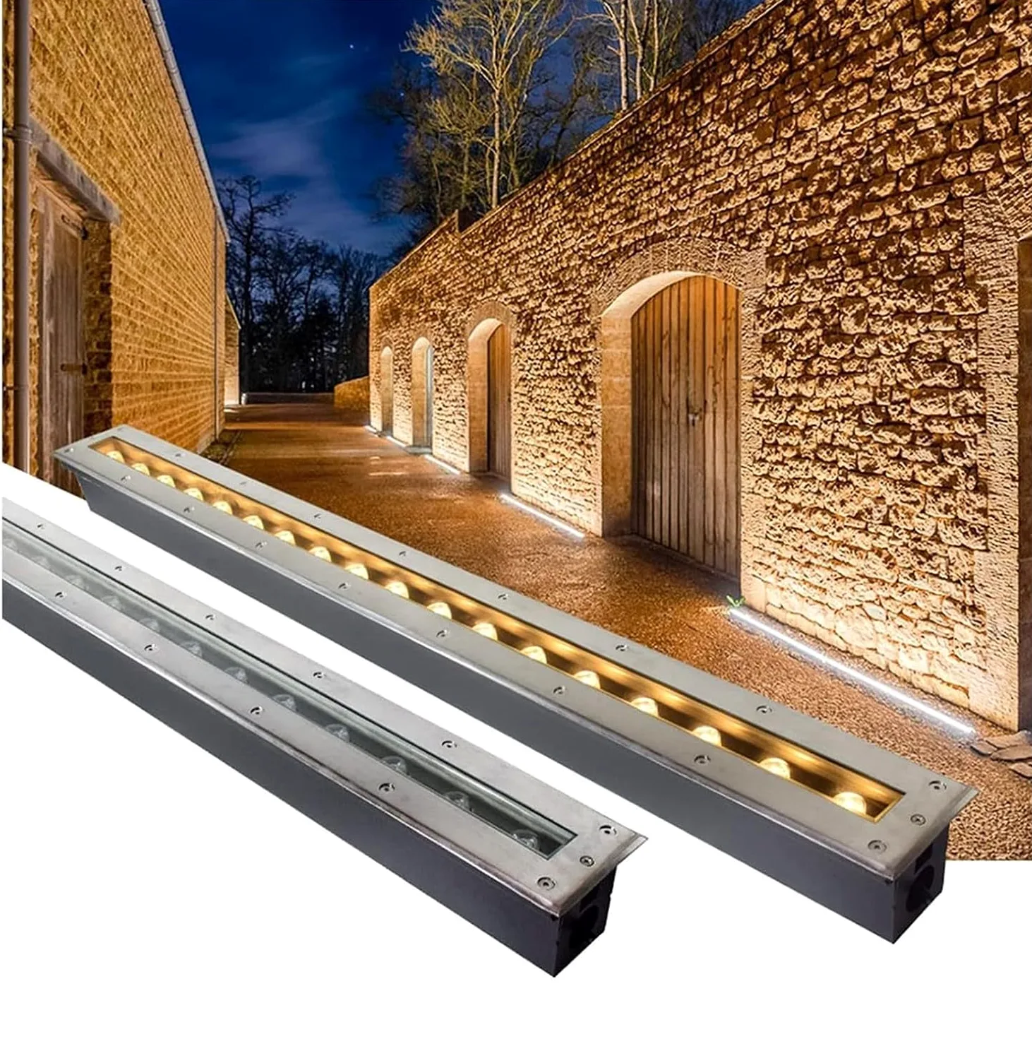 Faretti Da Incasso Per Esterni Luce Interrata Rettangolare All'aperto Lampada Da Terra Da Giardino IP67 Impermeabile Segnapasso Led Illuminazione Del Percorso Blue light,24W