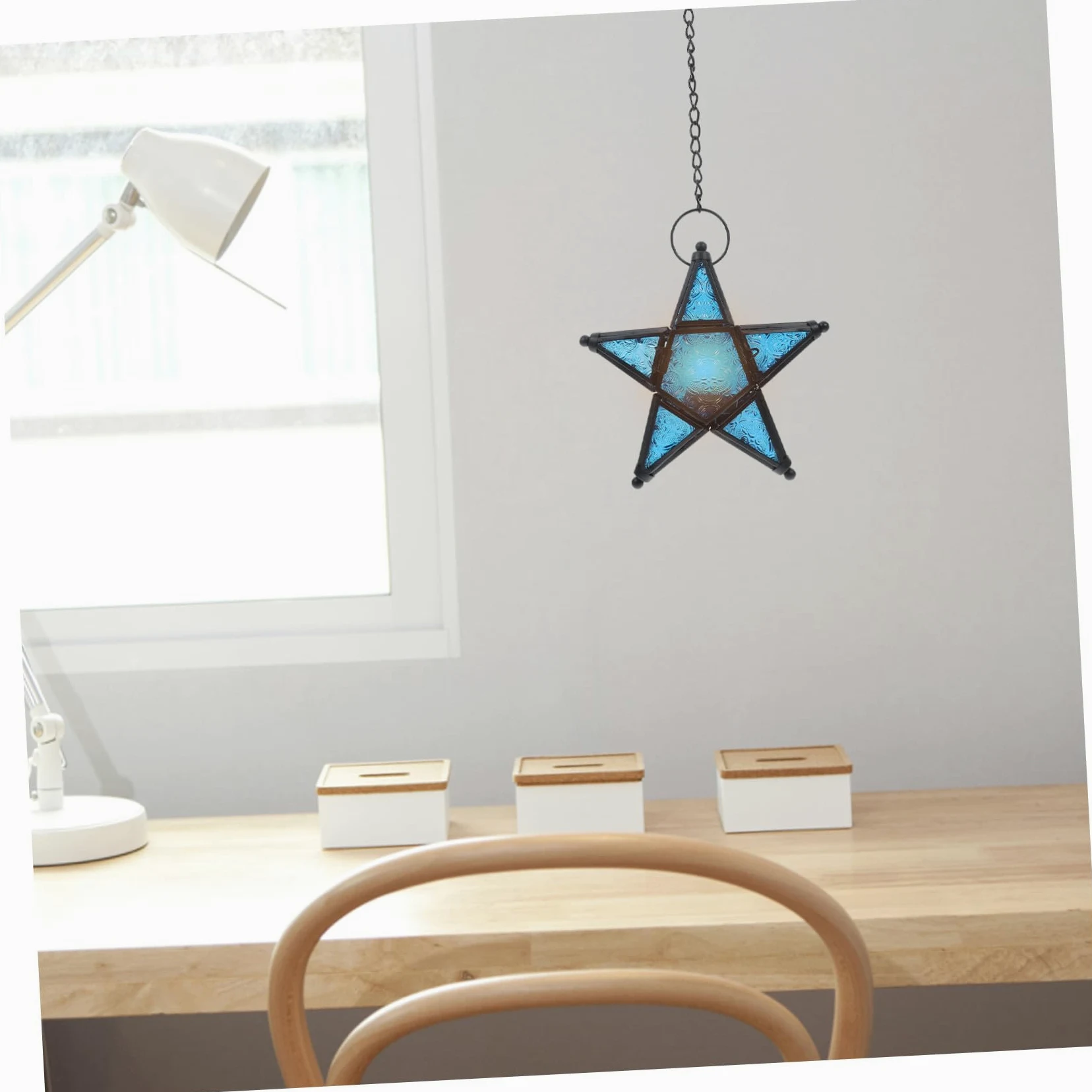 WOONEKY Lanterna Sospesa Forma Di Stella in Vetro Portacandele Decorativo Per Interni Ed Esterni Per Terrazze e Arredamento Rustico
