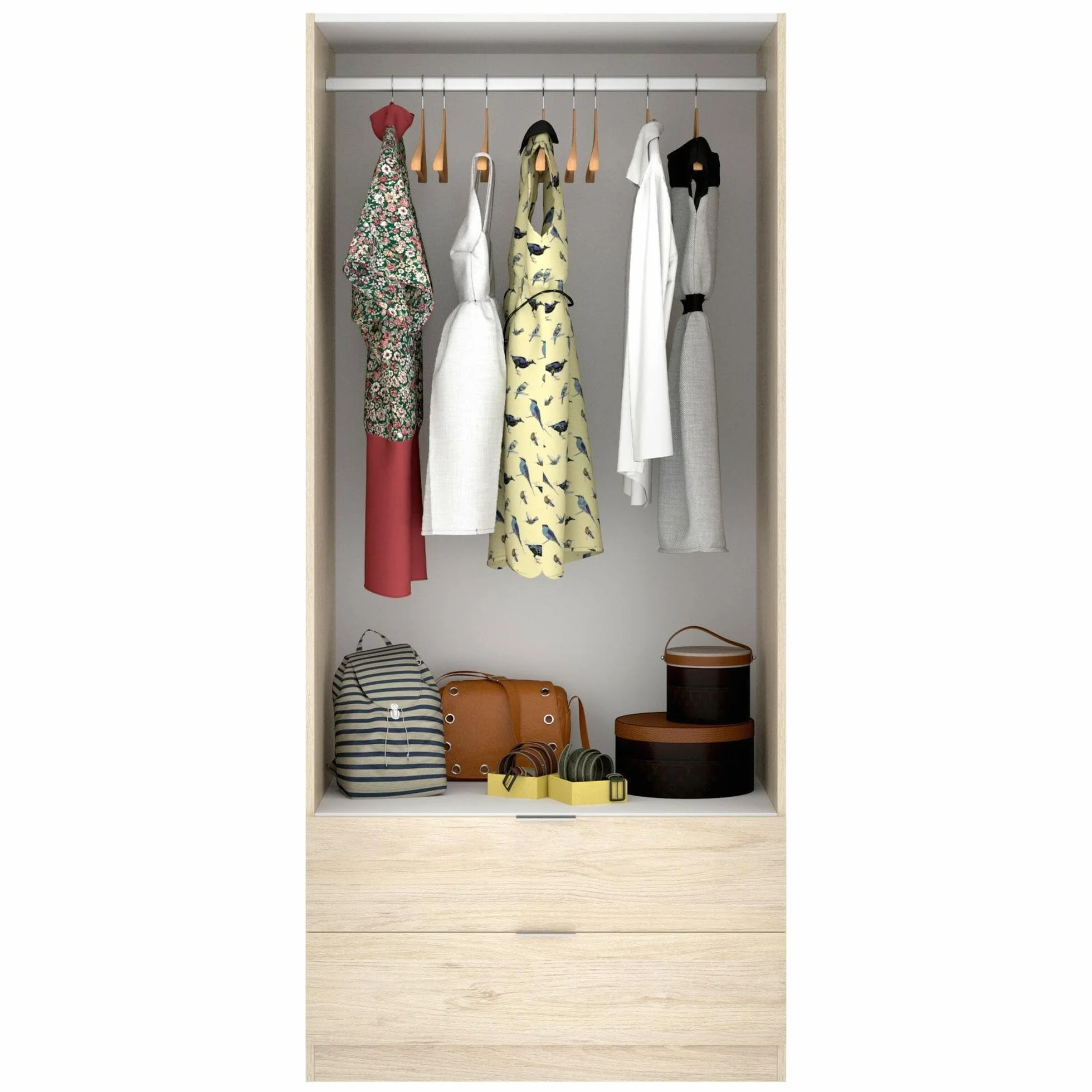 Dmora Guardaroba 2 Ante Pisanino 52x184h cm Marrone Rovere 2 Cassetti Appendiabiti Armadio Camera da Letto
