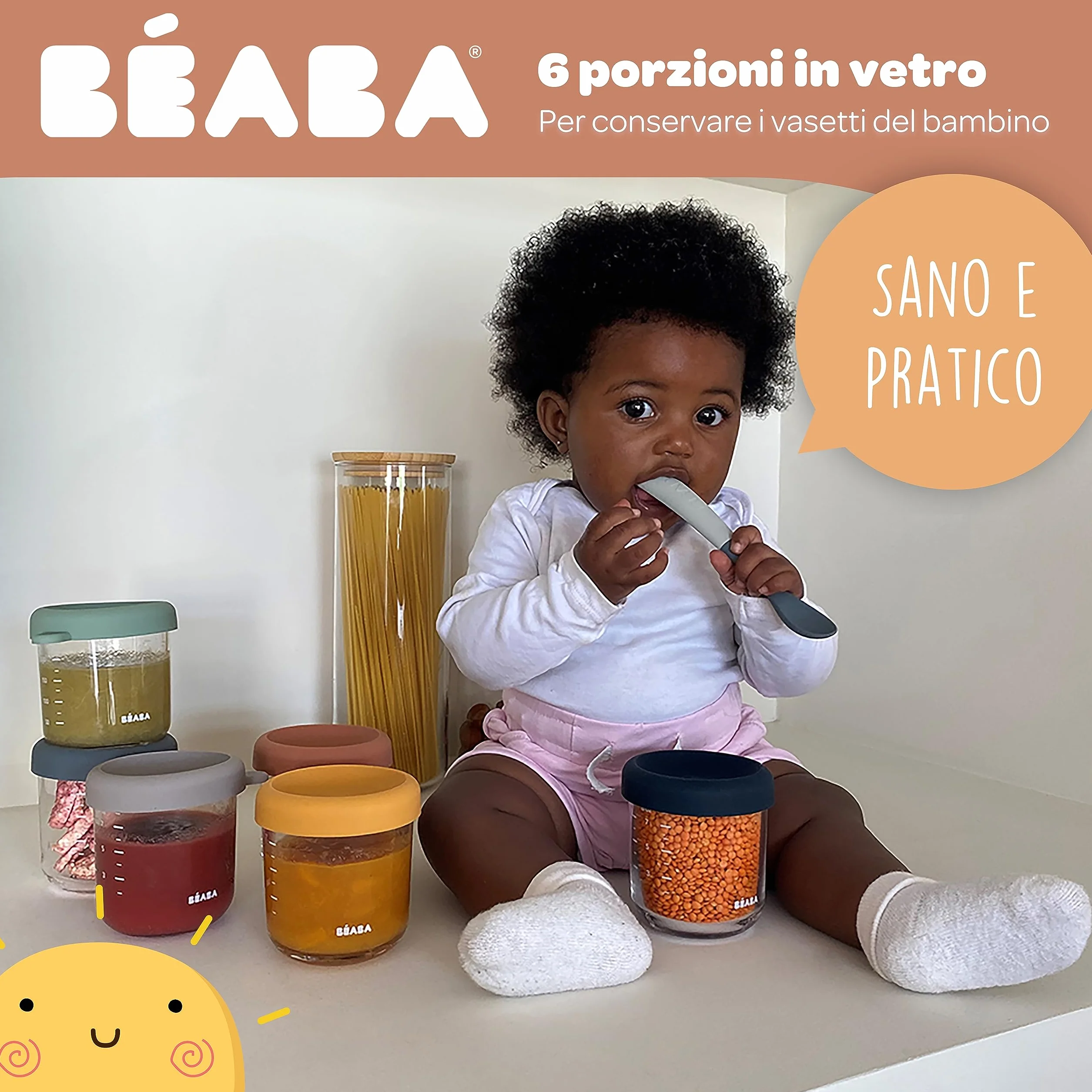 BÉABA Set 6 Vasetti Vetro Conservazione Pappe 250 ml Termoresistente