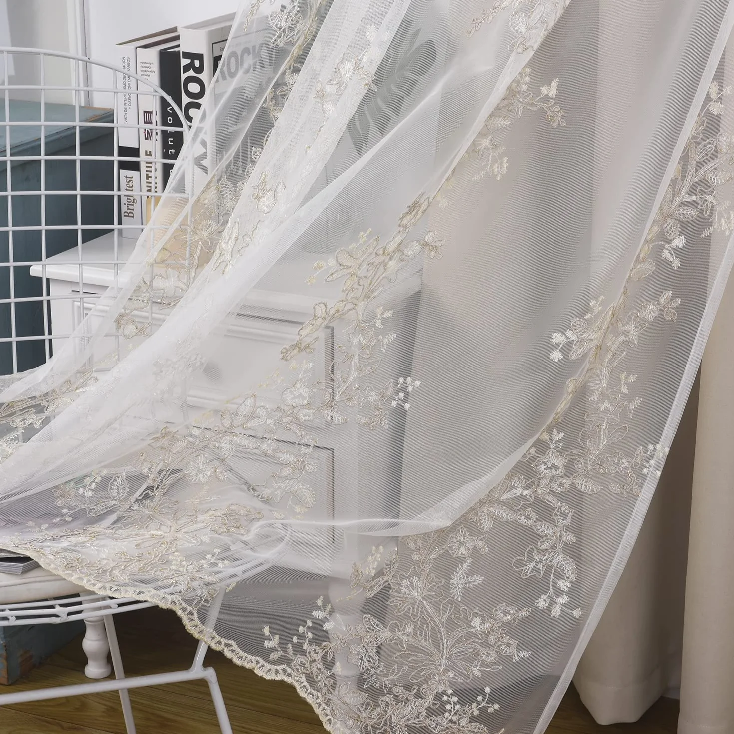 Tende a doppio strato con tulle trasparente ricamato 132 x 243 cm beige GYROHOME