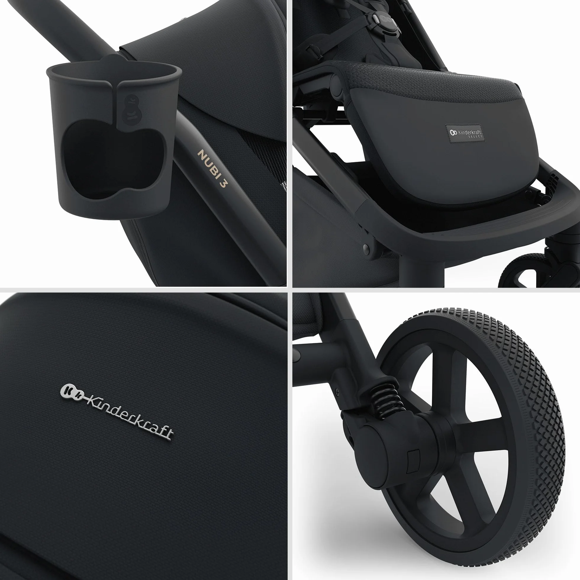 Kinderkraft NUBI 3 Passeggino Urbano 22 kg Buggy UPF50+ Leggero 8.7kg Nero