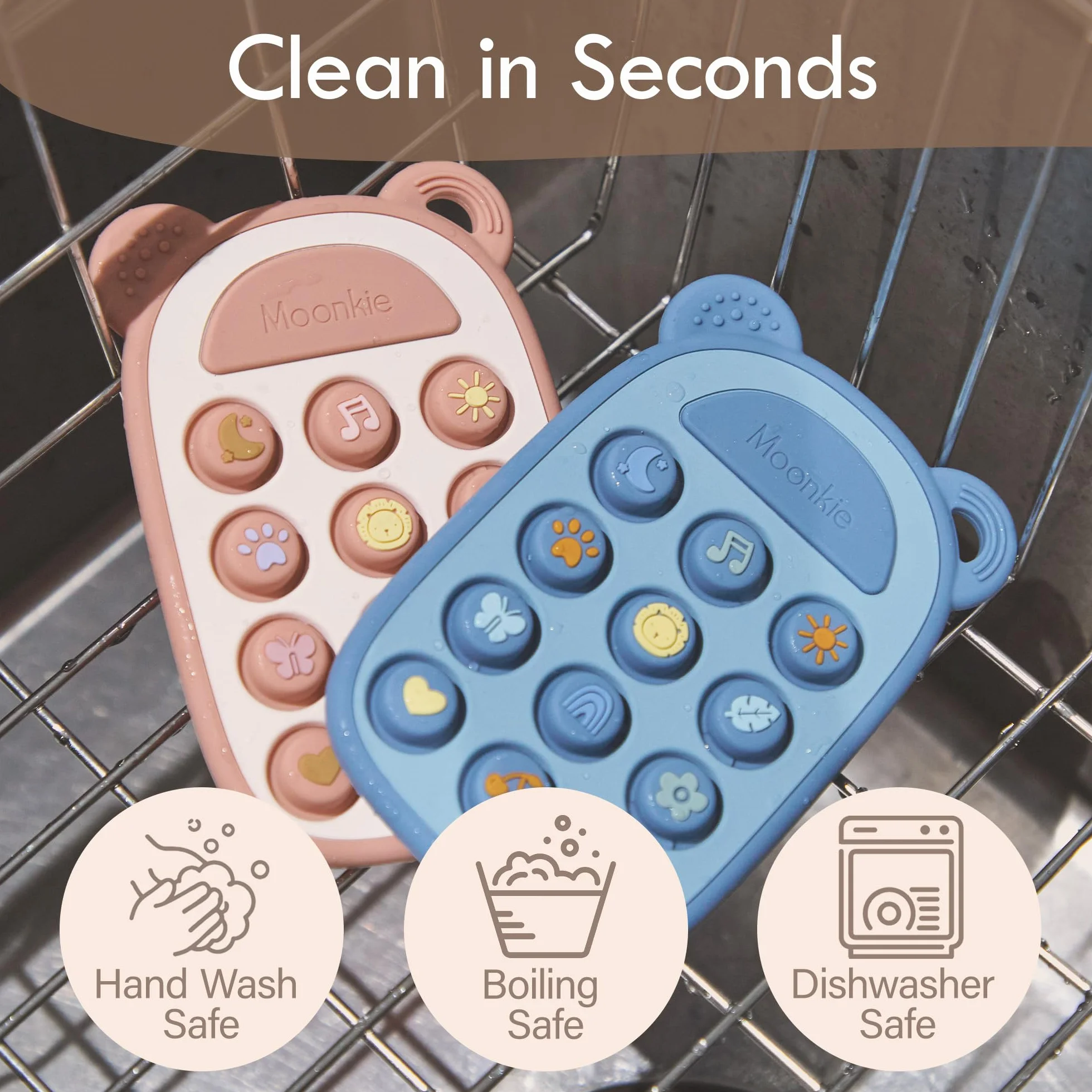 Moonkie Giochi Dentizione Neonato, Telefono in Silicone per 3 Mesi+, Senza BPA, Giochi Montessori, Blush