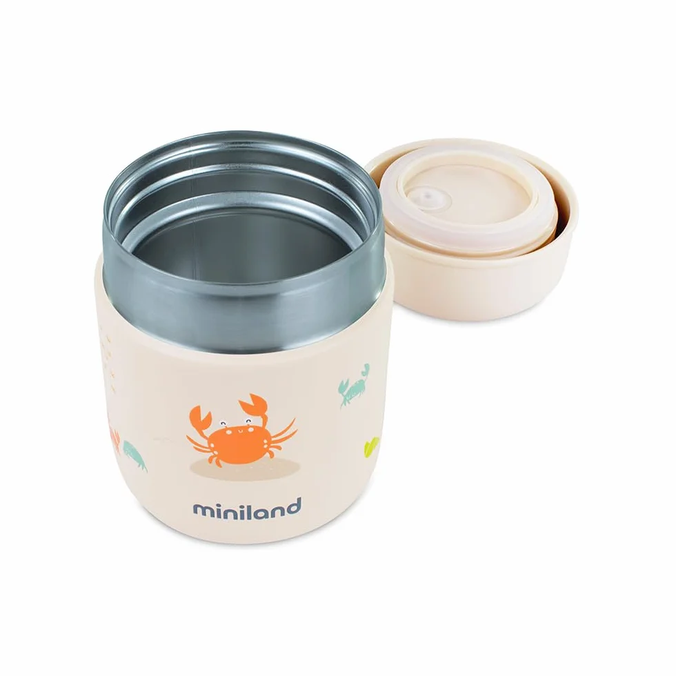 Miniland Thermos Bebè per Alimenti 280ml Acciaio Inox Mantiene Temperatura 24h Chiusura Ermetica Isolamento Doppia Parete