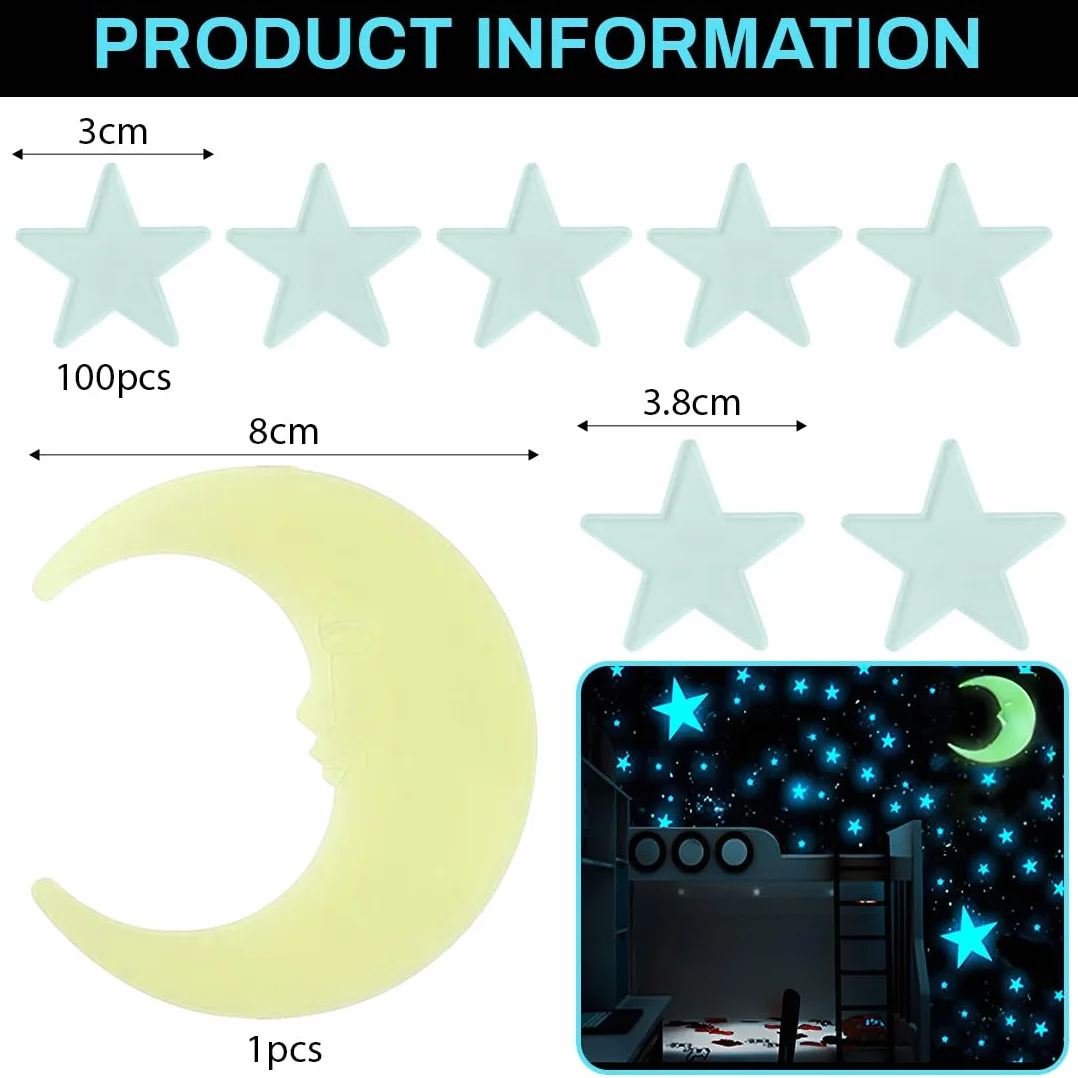 Stelle Luminose Adesivi da Parete 3D 103 Pezzi Cameretta Bambini Cielo Stellato