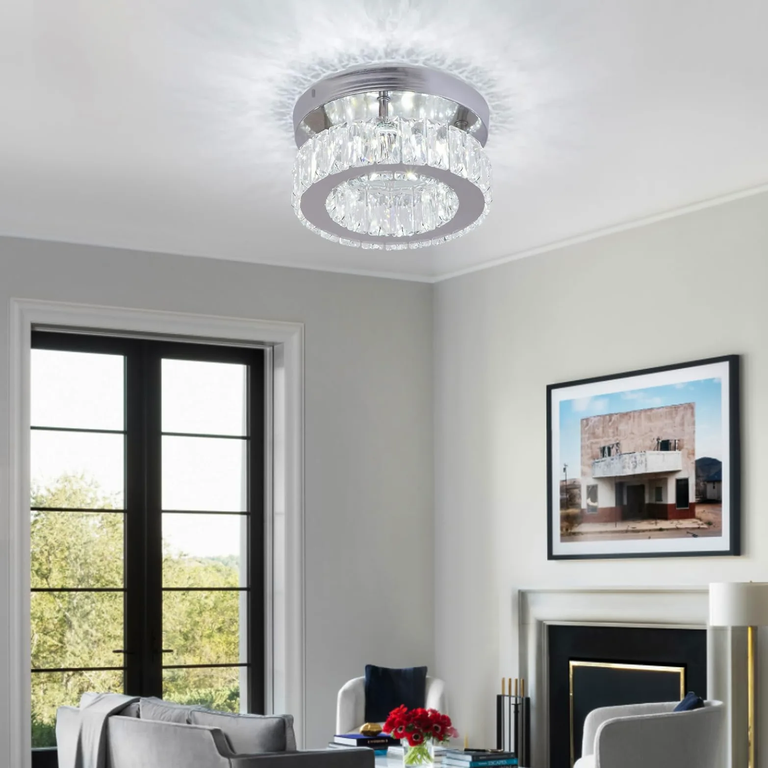 FRIXCHUR Lampadario di cristallo moderno piccolo da incasso lampada da soffitto a LED in cristallo per sala da pranzo camera da letto soggiorno corridoio (bianco freddo)