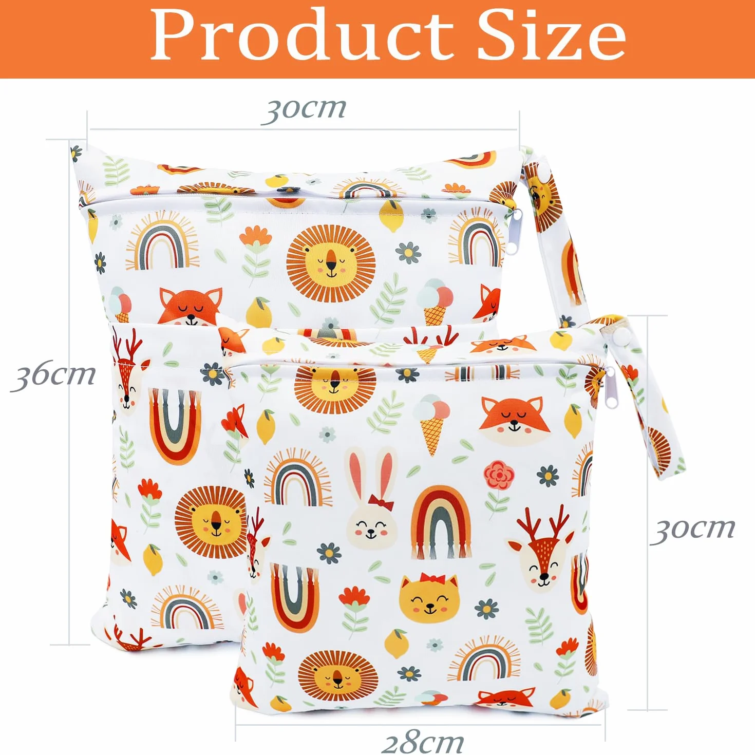 Borsa per Pannolini Impermeabile Riutilizzabile 2 PCS con Doppia Cerniera Arancia