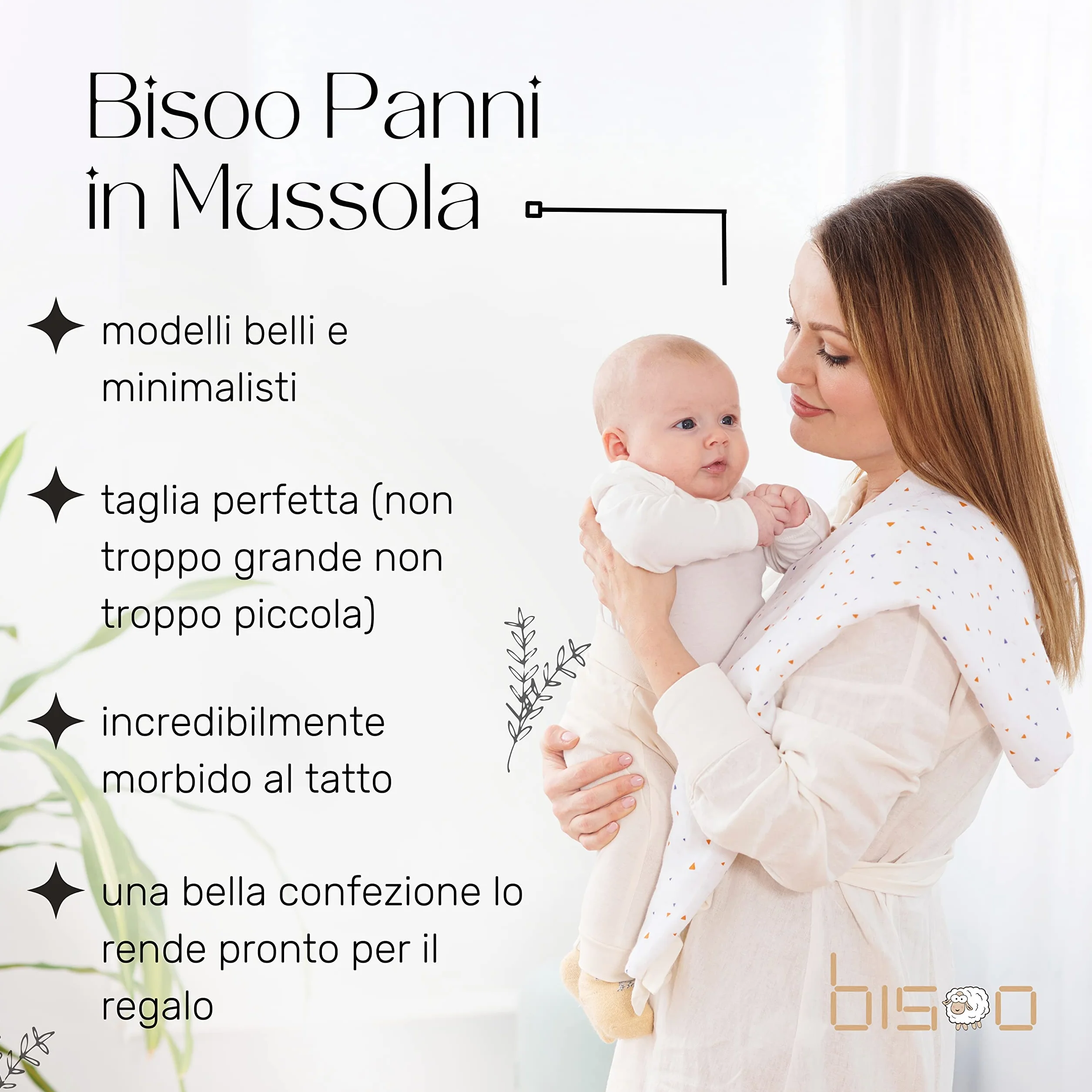 Mussola Neonato in Cotone 70x70 - 60% Fibra di Bambù 40% Cotone - Garze Morbide e Traspiranti per Neonati