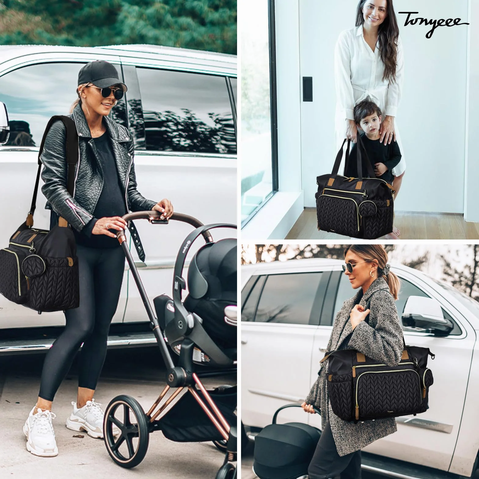 Borsa Fasciatoio a Tracolla Multifunzione per Pannolini da Viaggio con Tasche Isolate, Nero