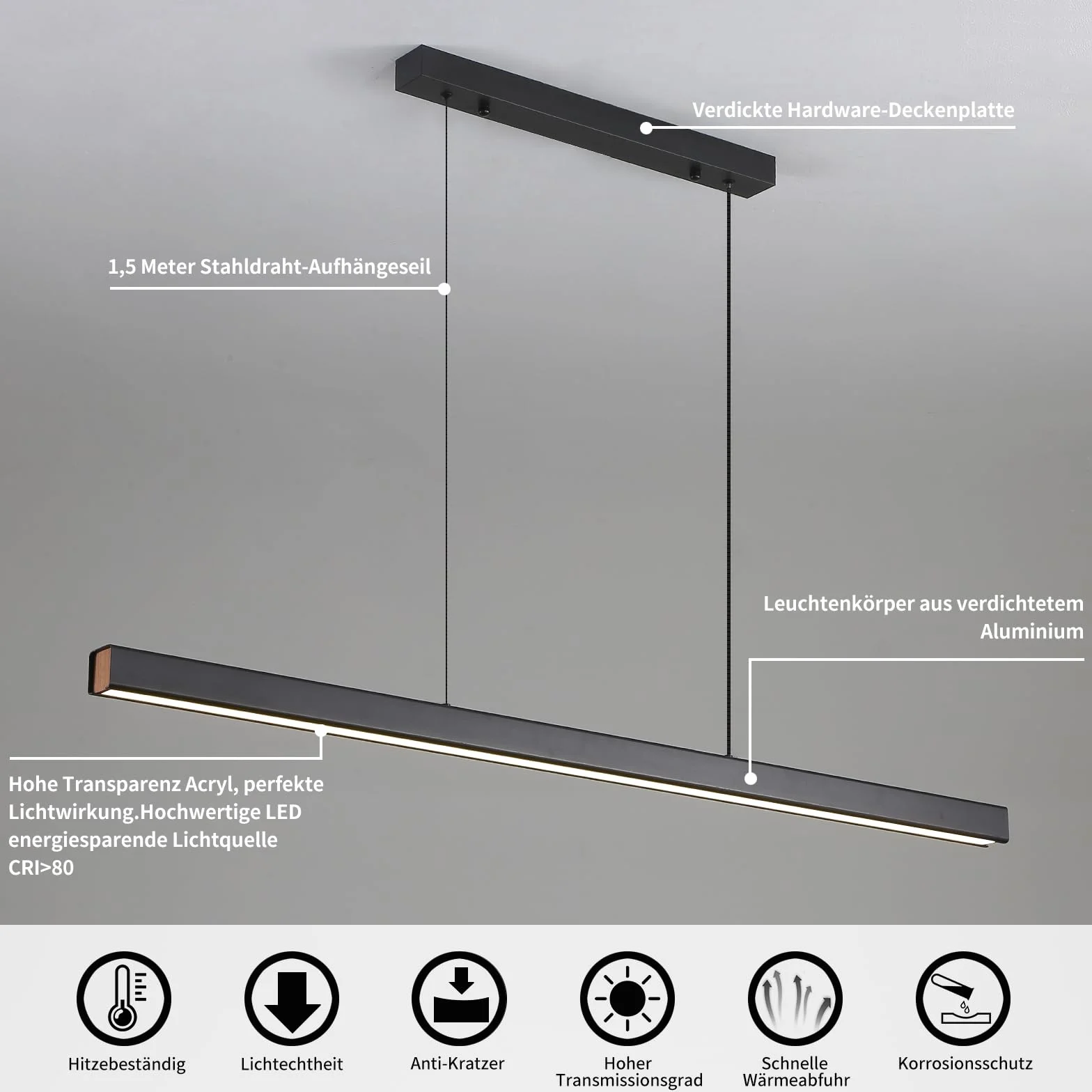 Mikeru Lampada a Sospensione da Tavolo da Pranzo, 120cm Moderna Lineare a LED 10%-100% Dimmerabile 3000/4500/6000k 3 Colori Lampadario LED Sospensione Dimmerabile per Sala Da Pranzo, Soggiorno