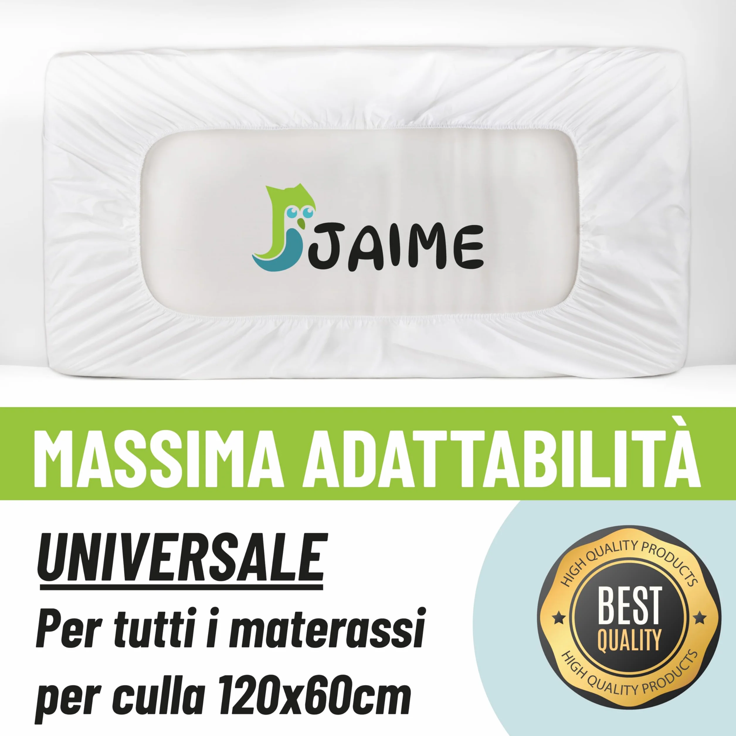JAIME Coprimaterasso Lettino 60x120 cm, Copri Materasso Culla Neonato Cotone Impermeabile