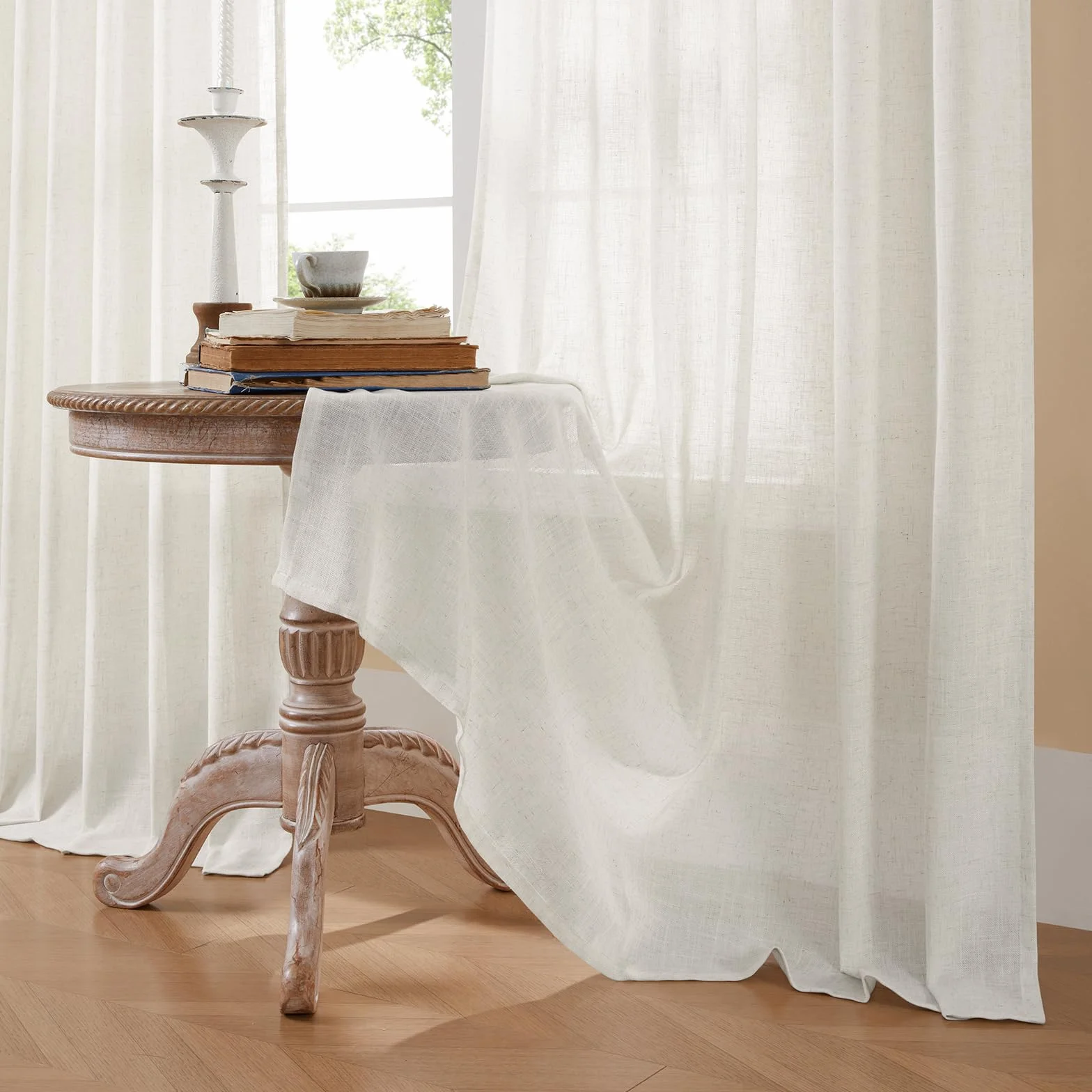 Tende in voile con occhielli Joydeco 260x140 cm bianco effetto lino set da 2 pezzi per camera da letto soggiorno