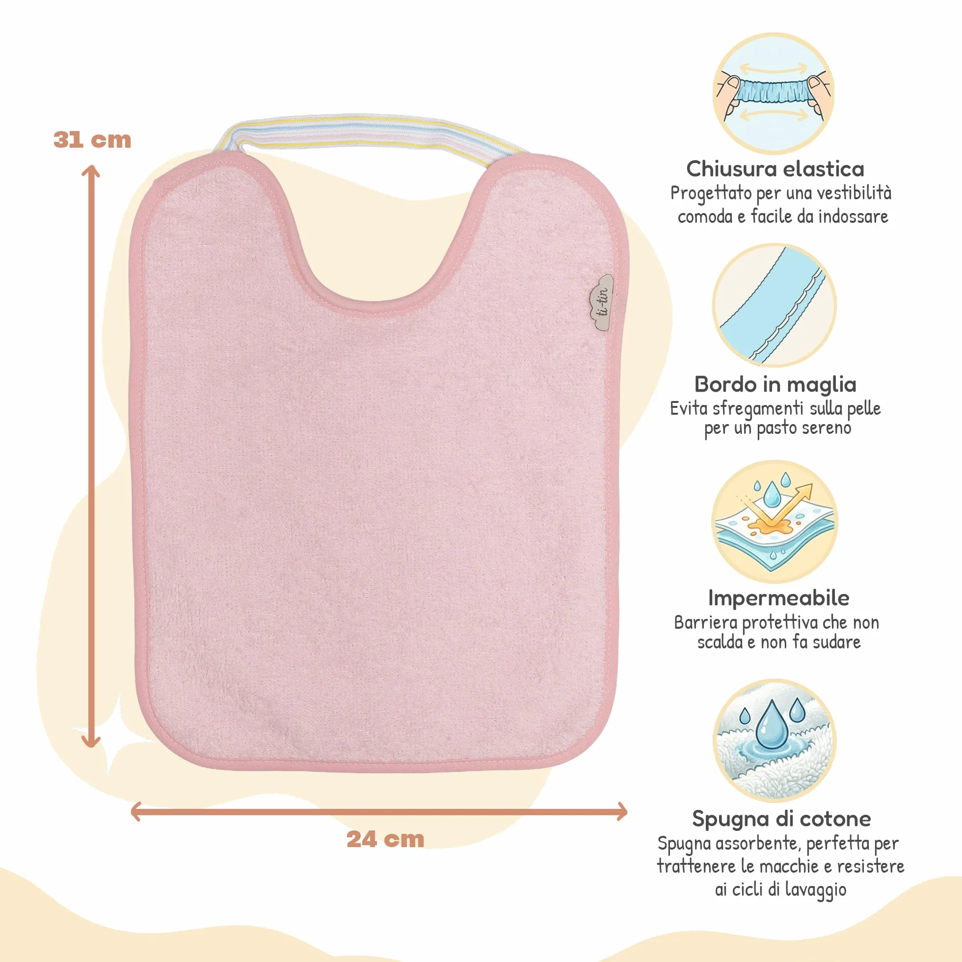 Bavaglini Impermeabili con Elastico per Asilo 5 Pezzi Spugna di Cotone Ultra Assorbente OEKO-TEX 6-12 Mesi