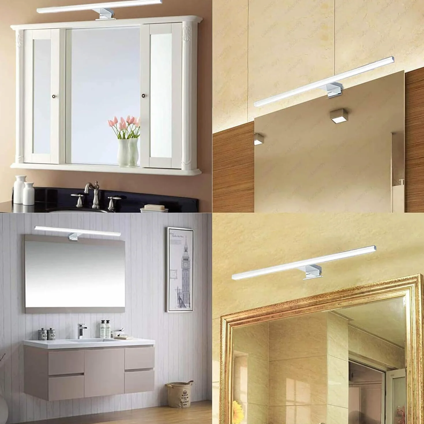 Lampada da Specchio LED per Bagno 10W 820LM 60cm 230V 4000K,3-in-1 Classe II Lampada,Senza Sfarfallio,Specchio Frontale/Armadio/Illuminazione a Parete Bianco Neutro