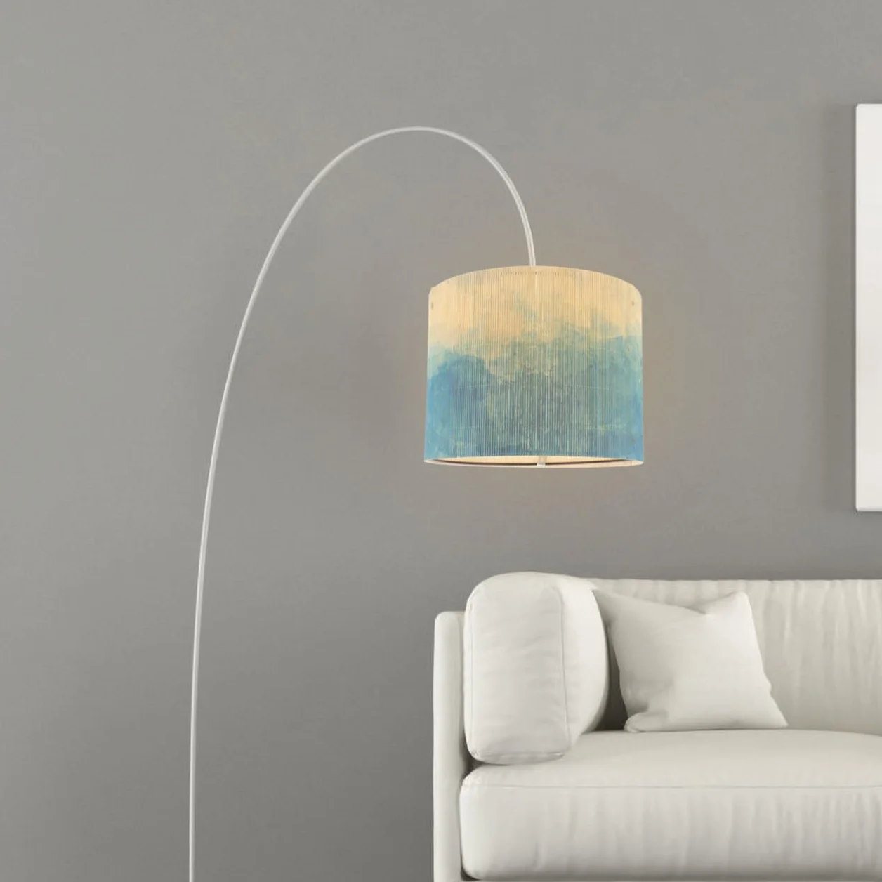 OSALADI Paralume a tamburo vintage in bambù stampato, copertura della luce per lampadari, lampada da terra e lampada da tavolo, blu